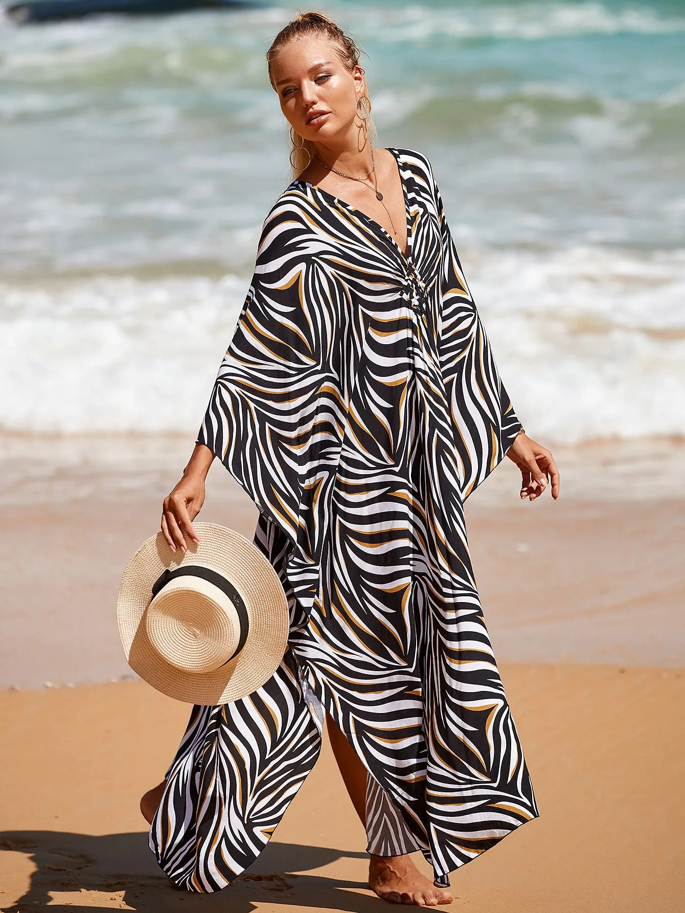 Plus Size Zebra Print Beach Caftan Dress