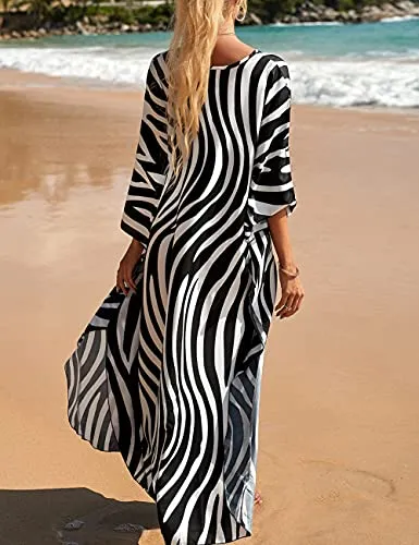 Plus Size Zebra Print Beach Caftan Dress
