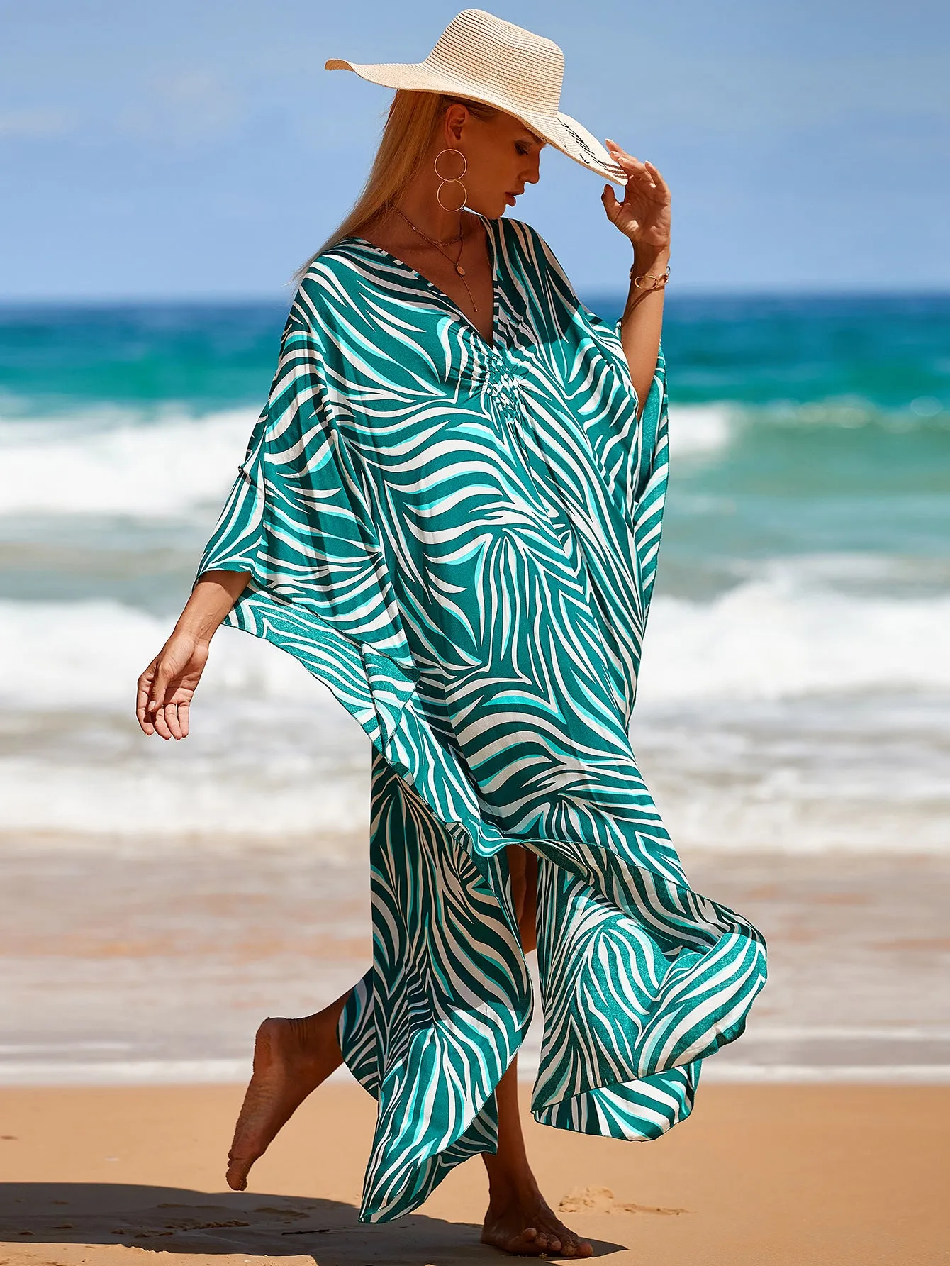 Plus Size Zebra Print Beach Caftan Dress