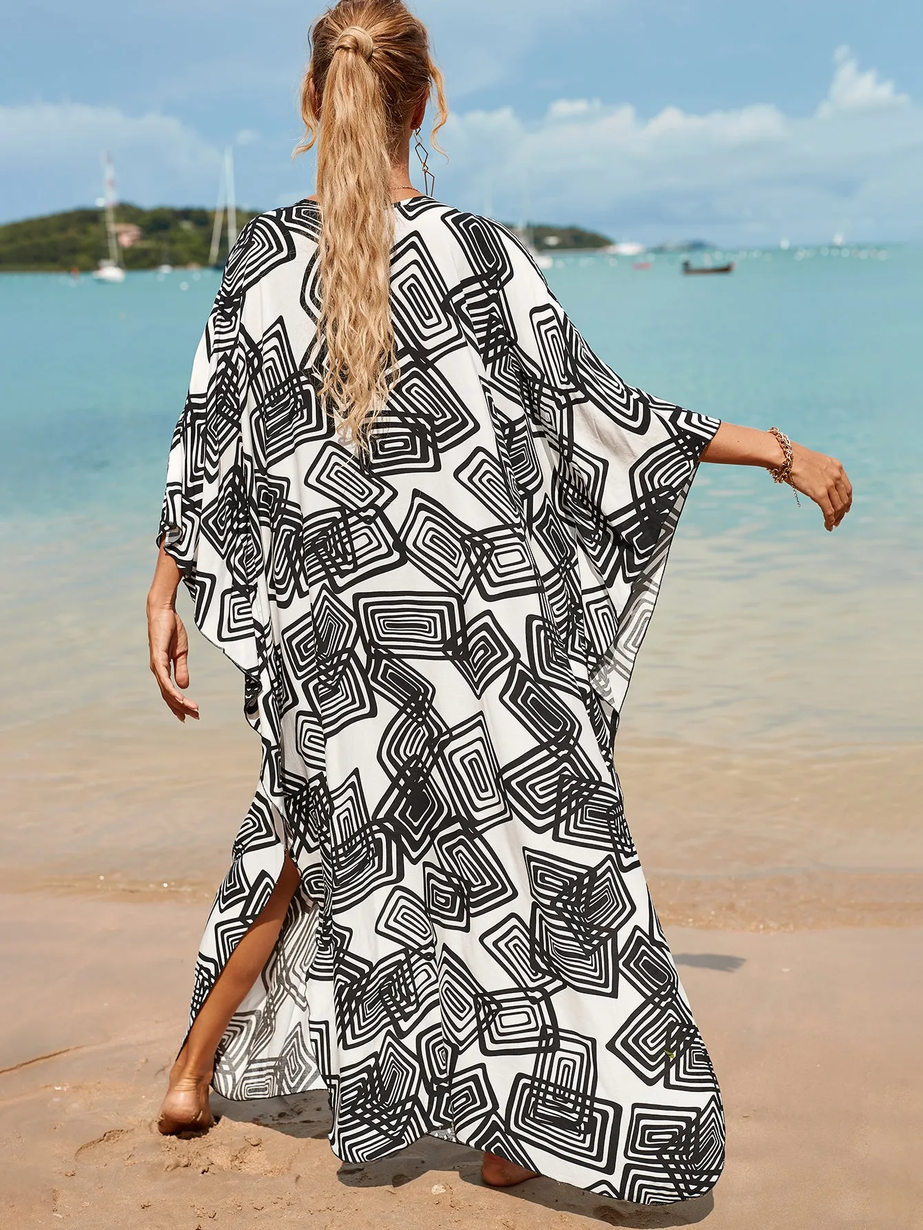 Plus Size Zebra Print Beach Caftan Dress