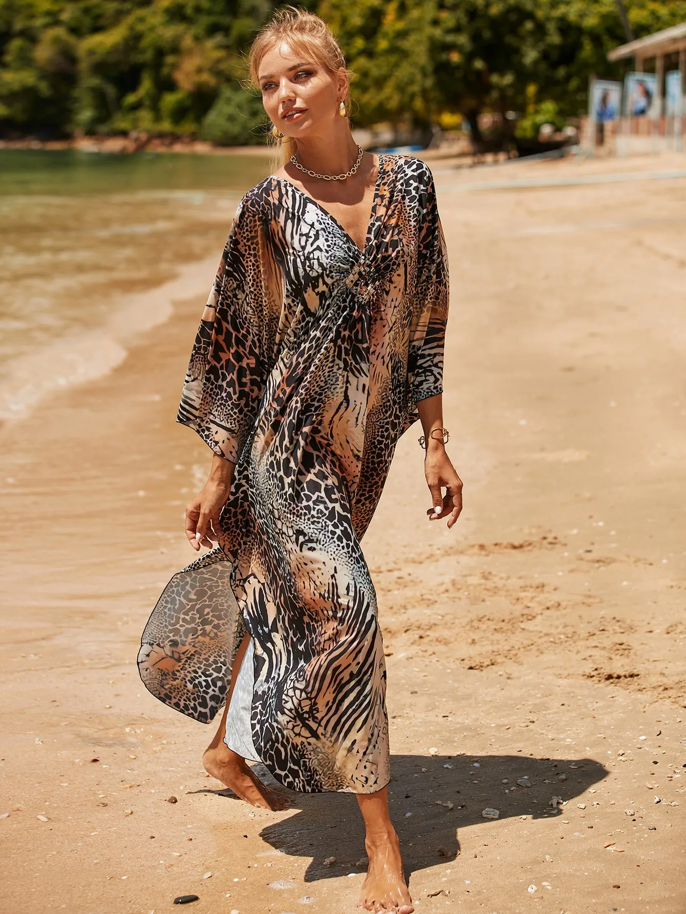 Plus Size Zebra Print Beach Caftan Dress