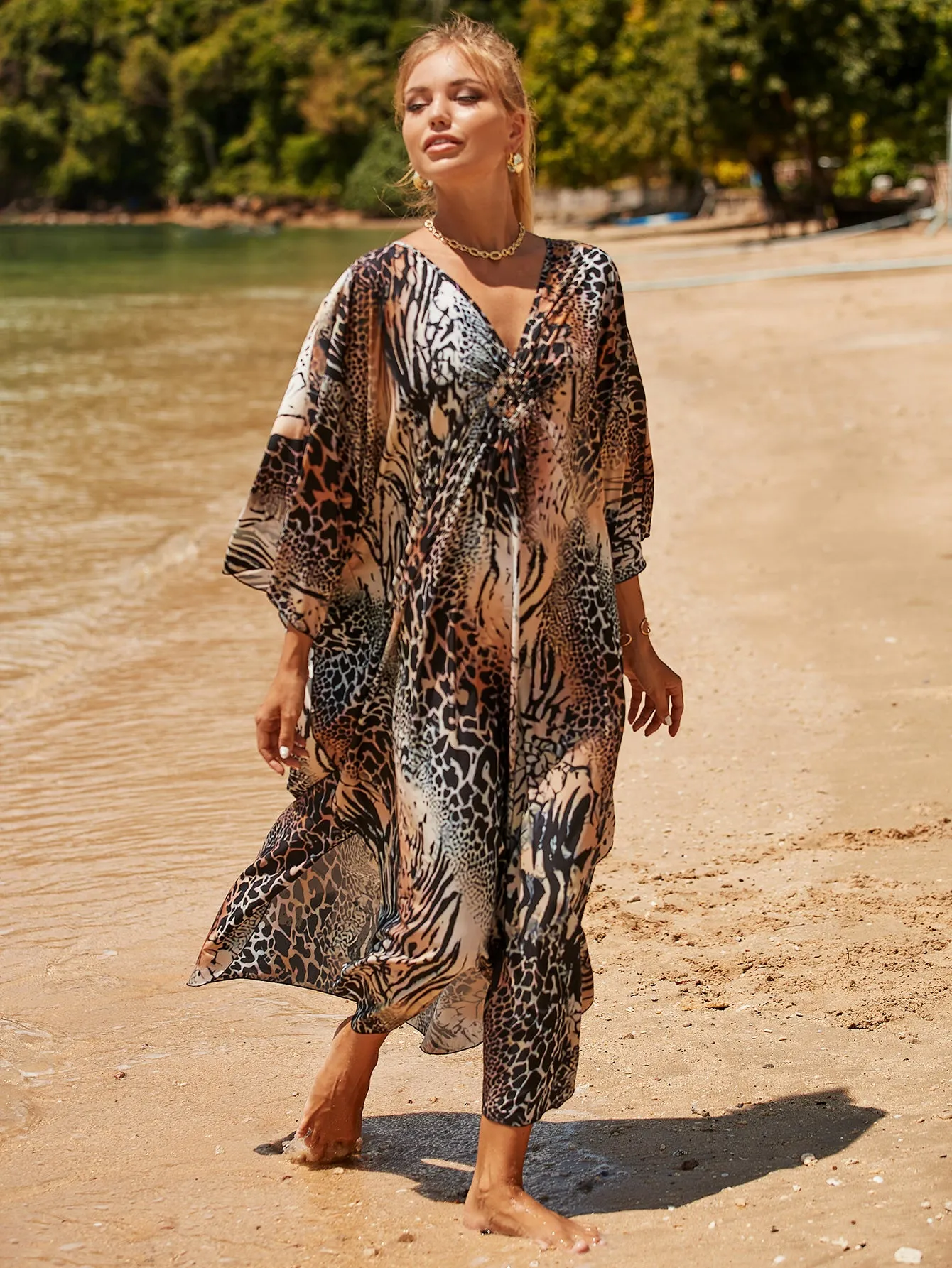 Plus Size Zebra Print Beach Caftan Dress