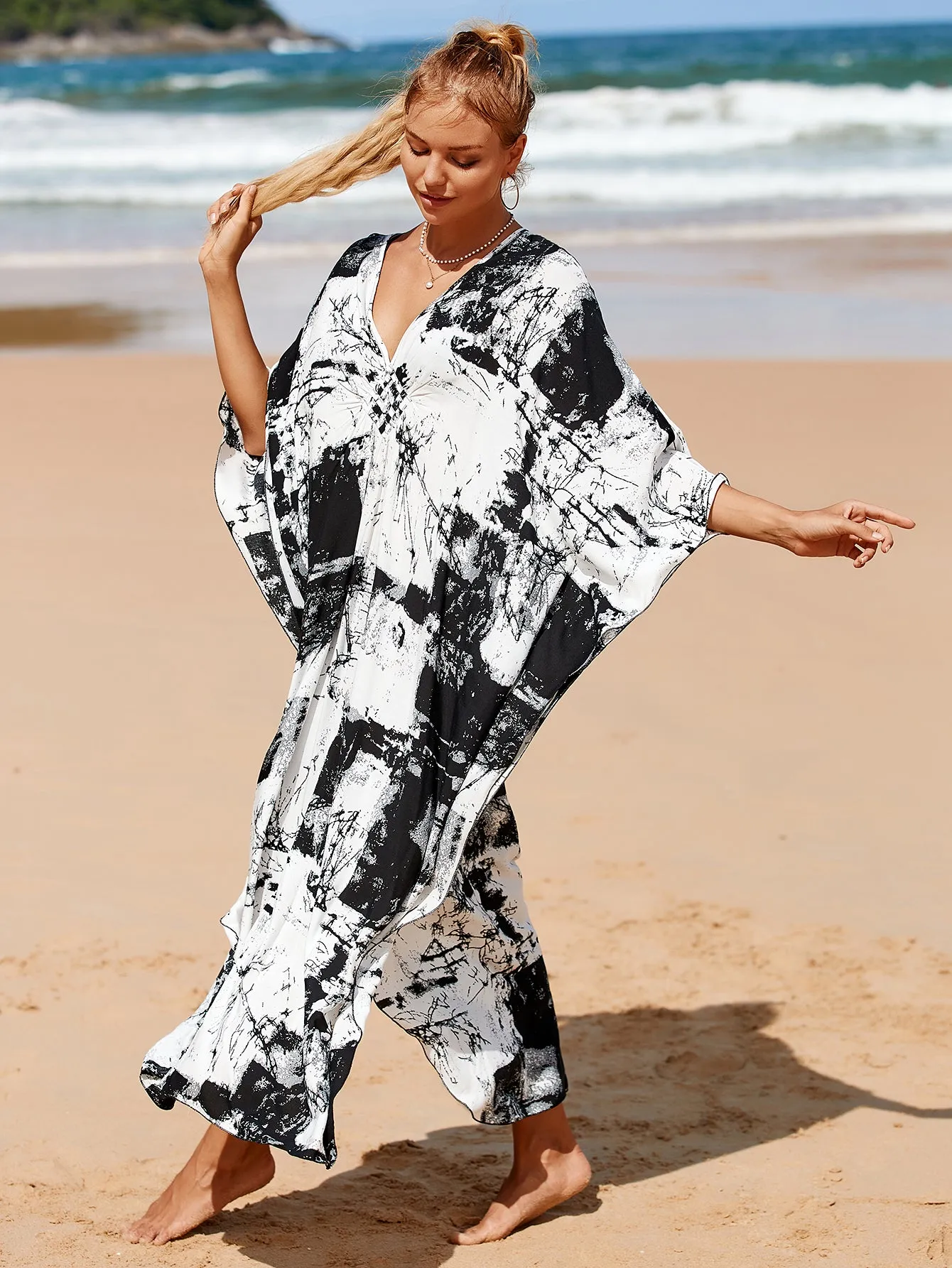 Plus Size Zebra Print Beach Caftan Dress