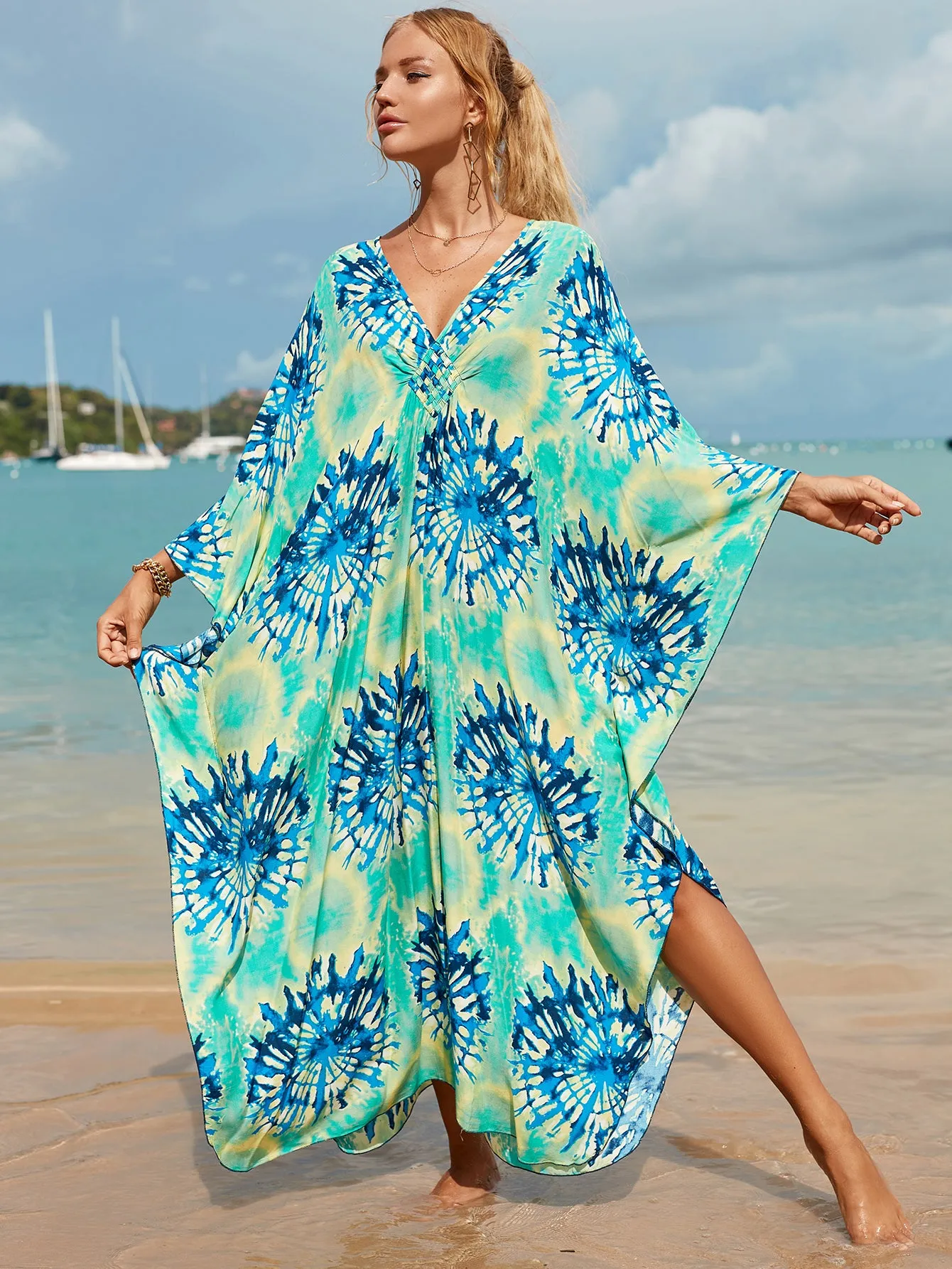 Plus Size Zebra Print Beach Caftan Dress