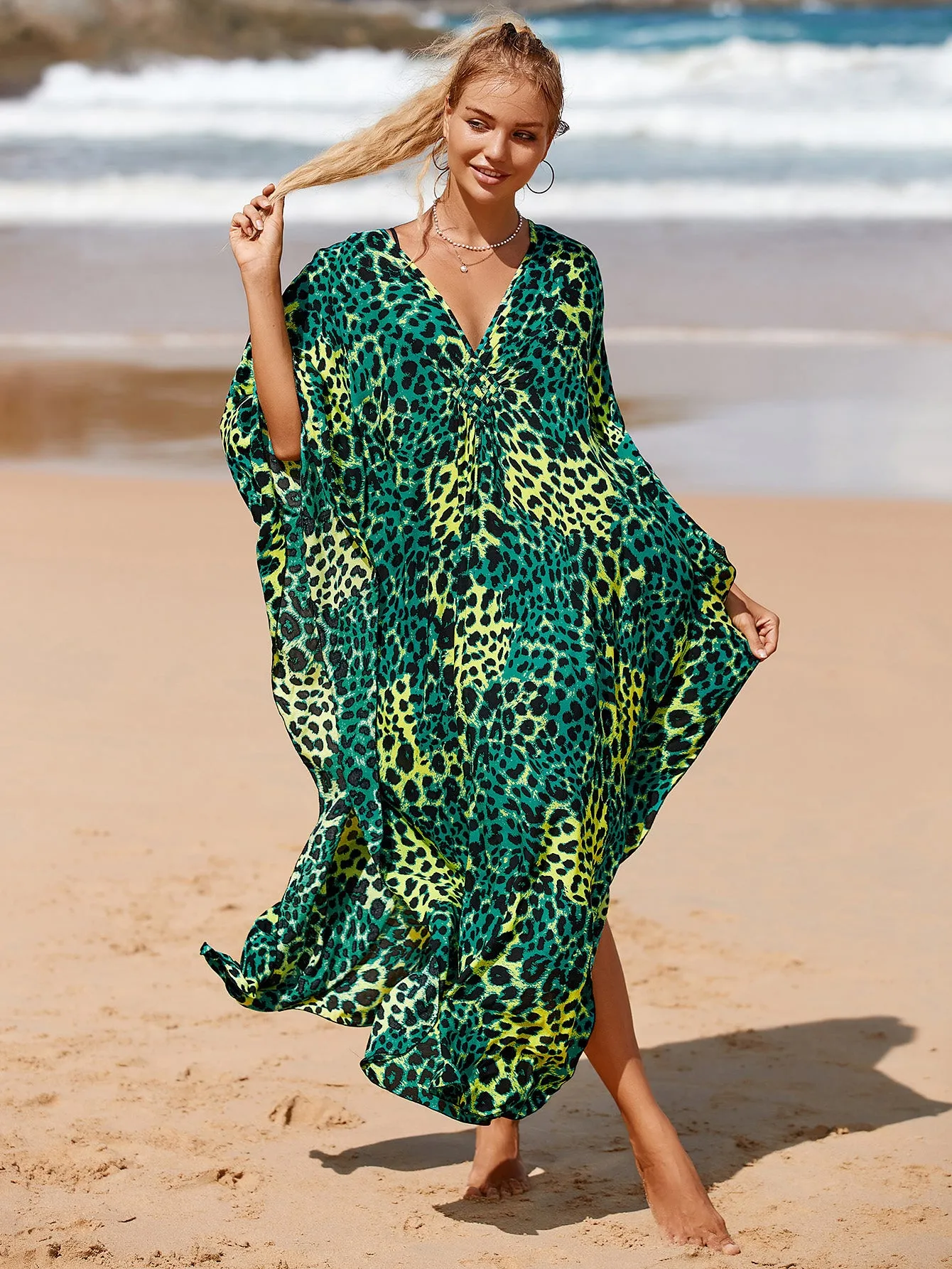Plus Size Zebra Print Beach Caftan Dress