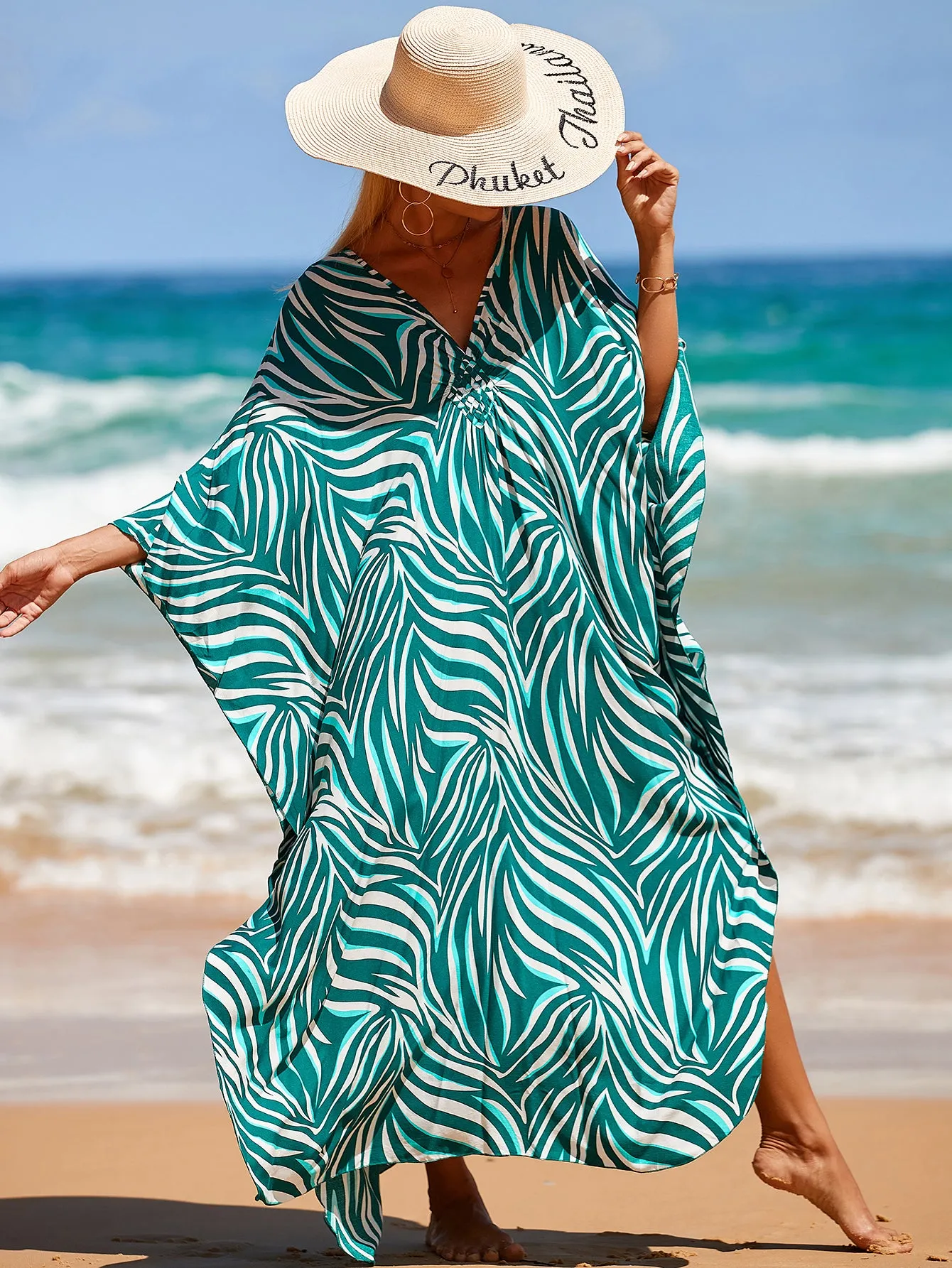 Plus Size Zebra Print Beach Caftan Dress