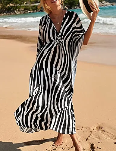 Plus Size Zebra Print Beach Caftan Dress