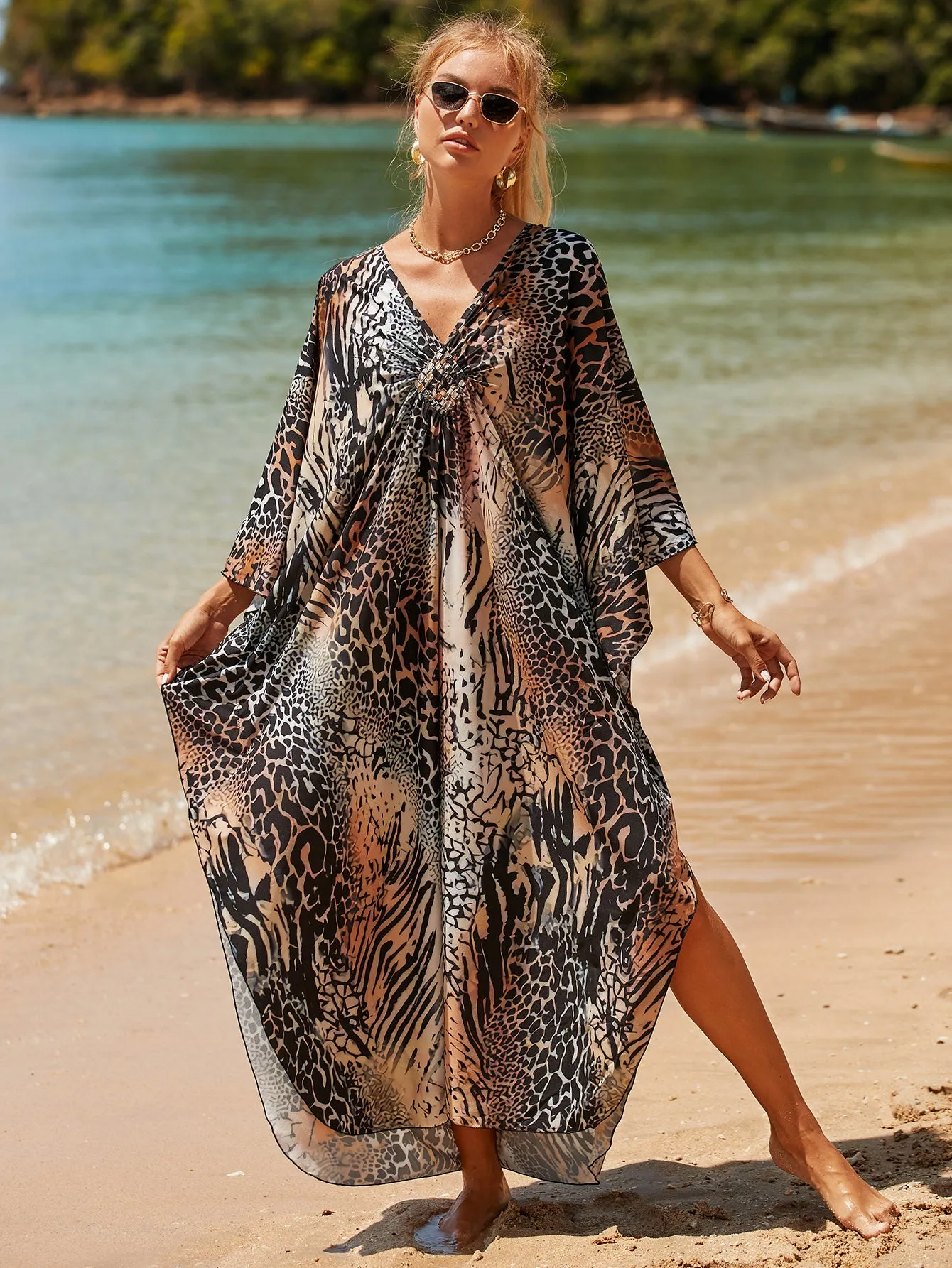 Plus Size Zebra Print Beach Caftan Dress