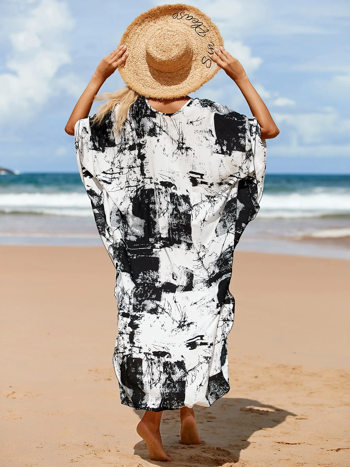 Plus Size Zebra Print Beach Caftan Dress