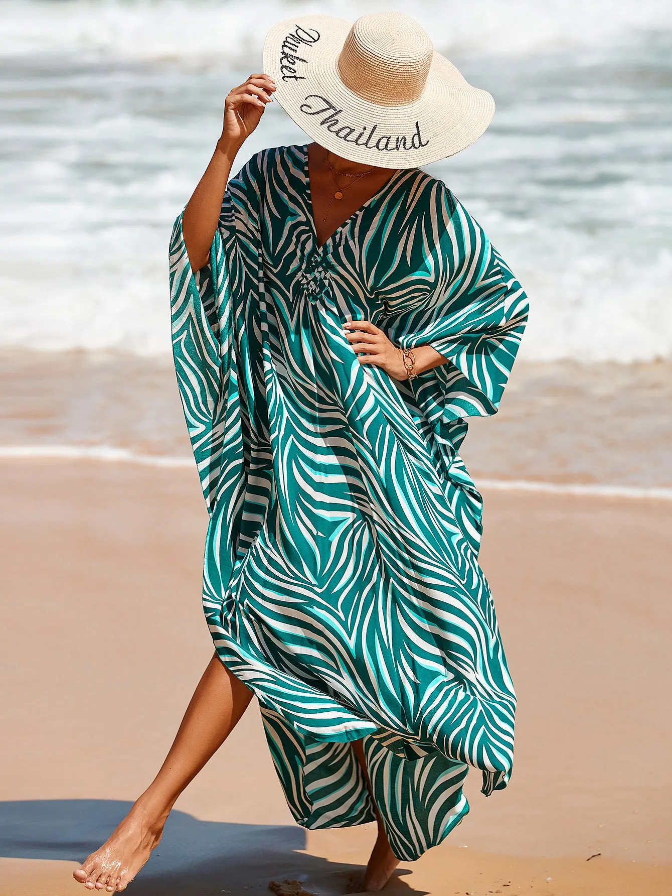 Plus Size Zebra Print Beach Caftan Dress