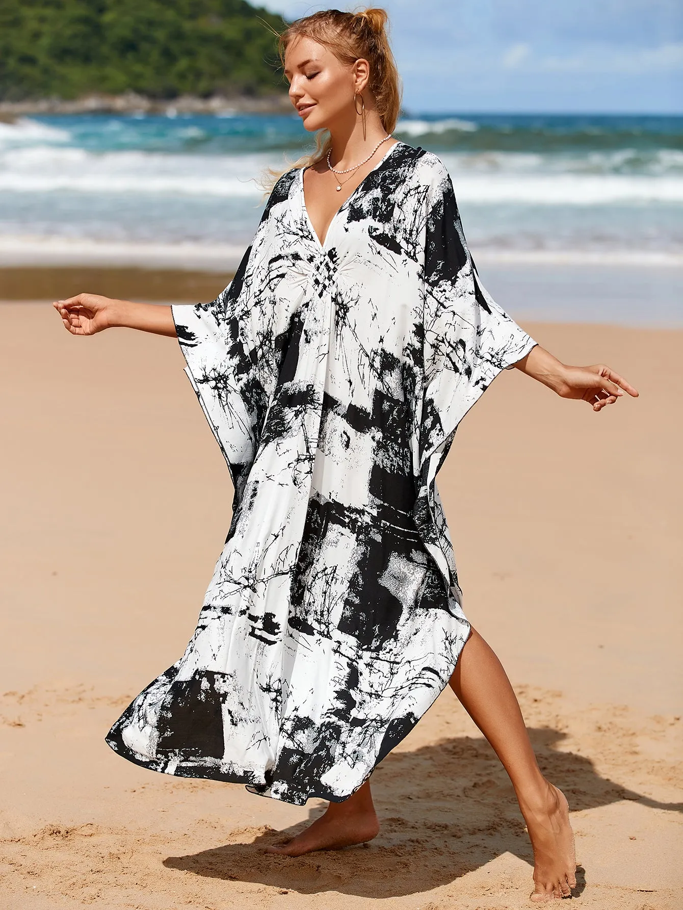 Plus Size Zebra Print Beach Caftan Dress