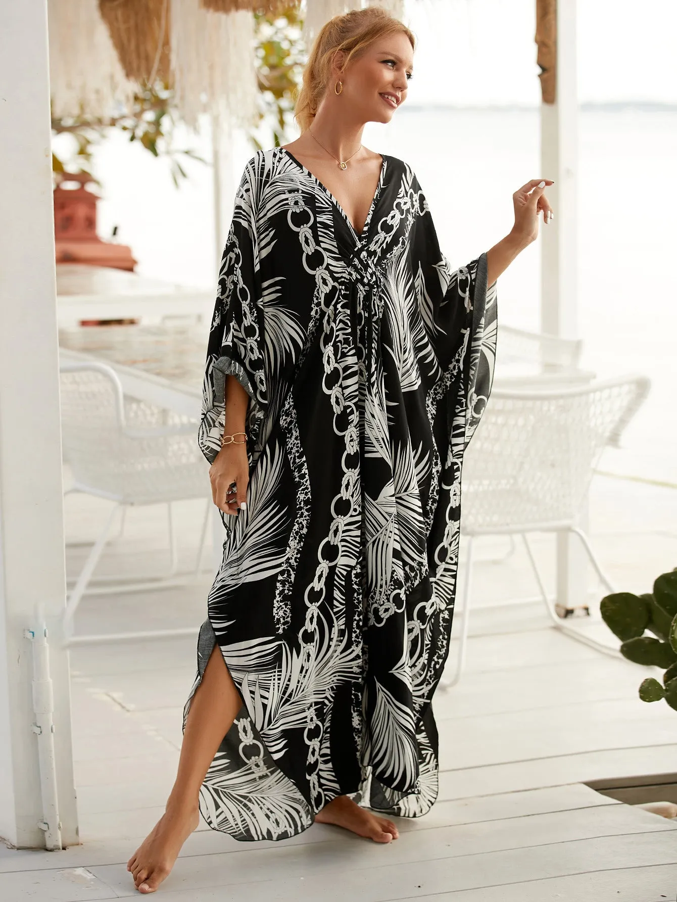 Plus Size Zebra Print Beach Caftan Dress