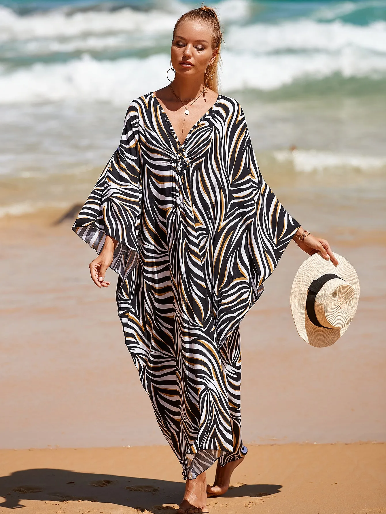 Plus Size Zebra Print Beach Caftan Dress