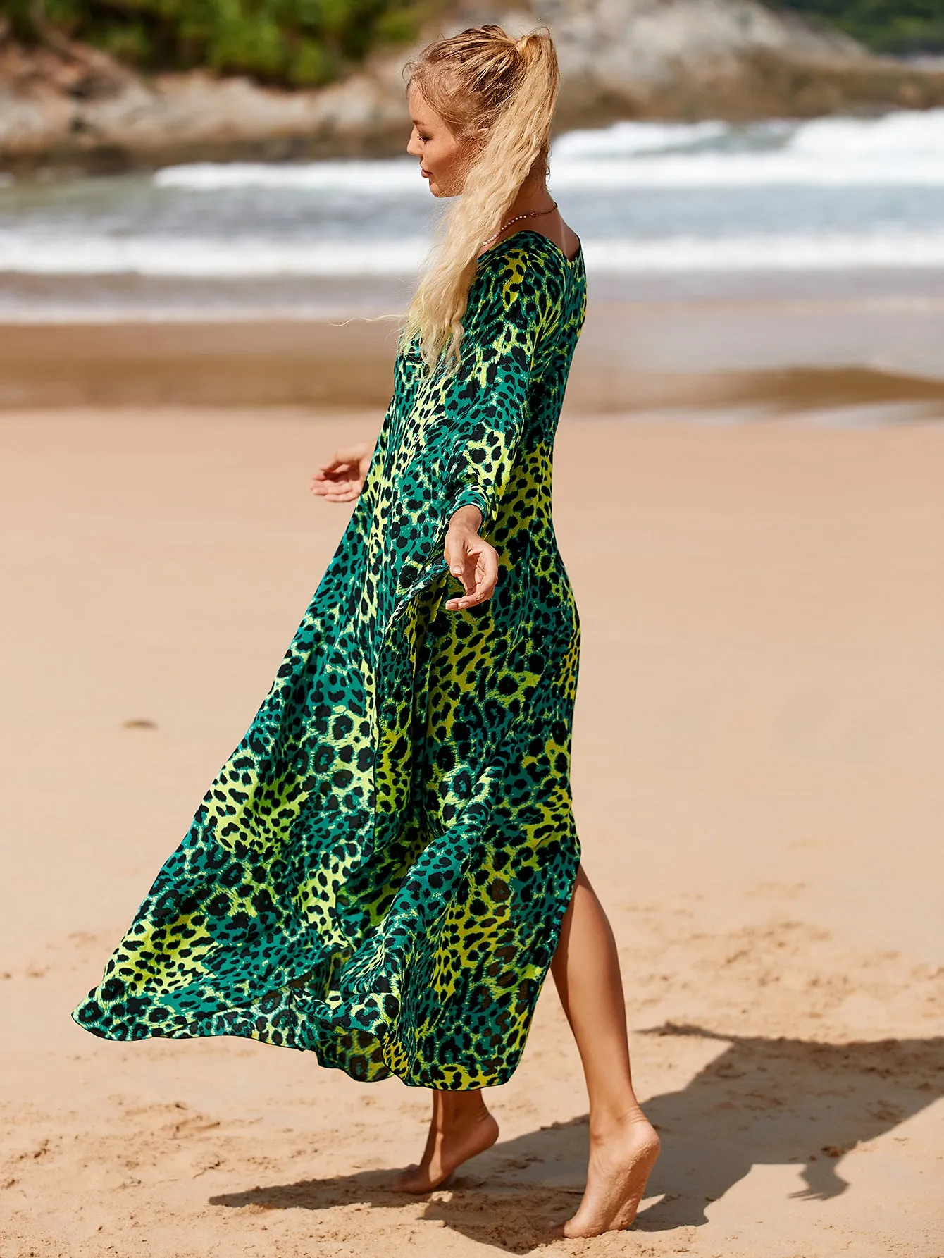 Plus Size Zebra Print Beach Caftan Dress