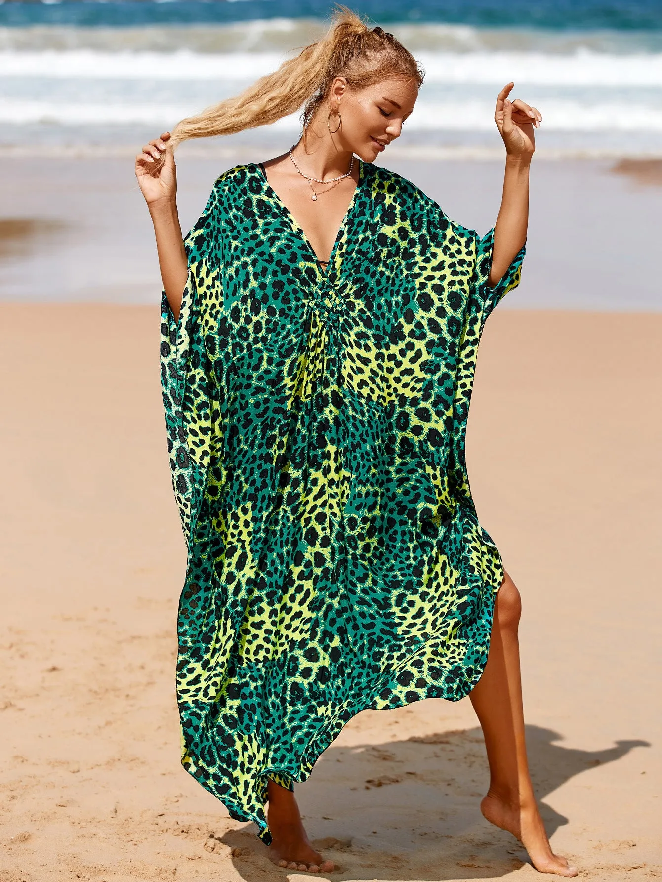 Plus Size Zebra Print Beach Caftan Dress