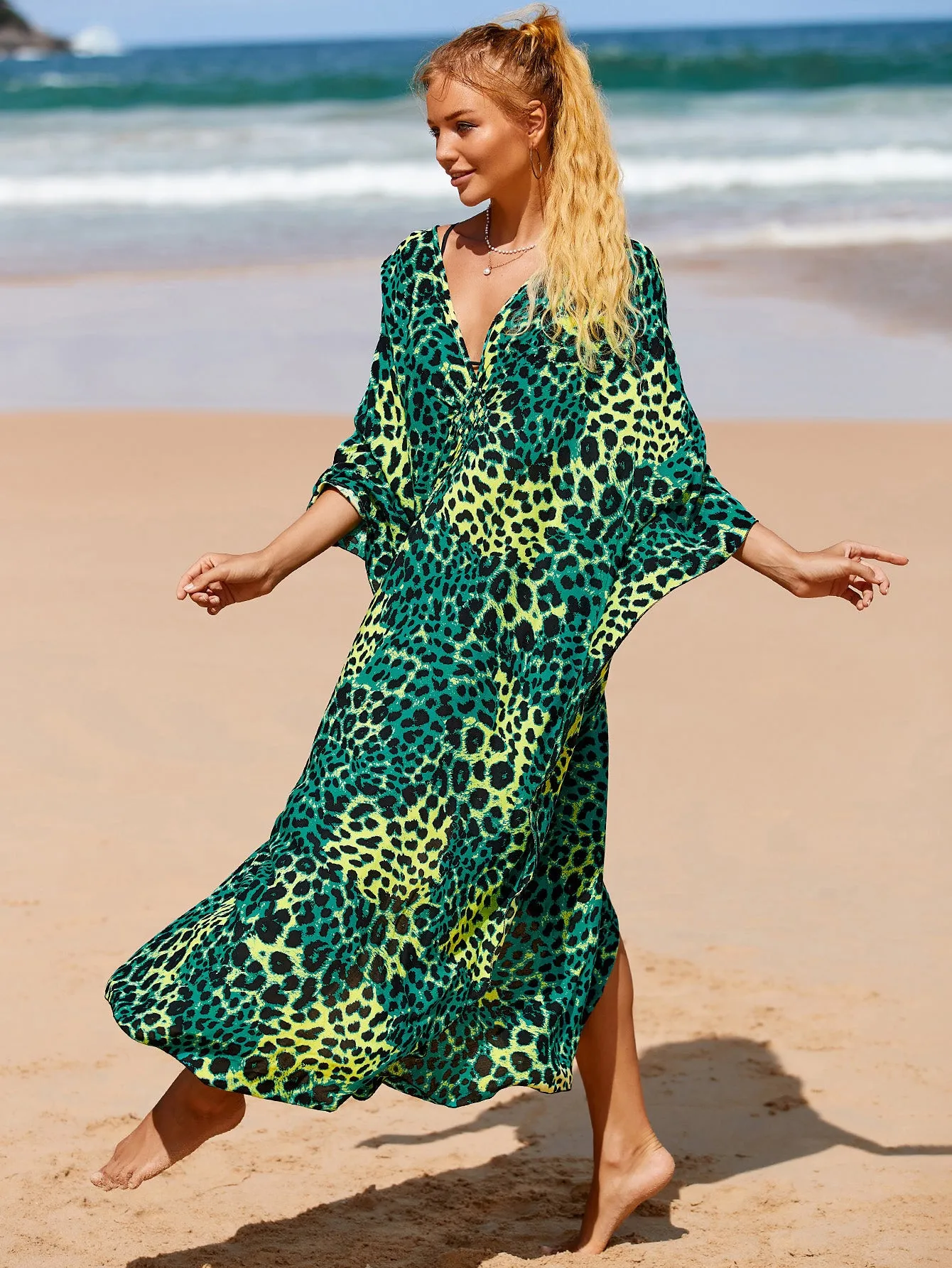Plus Size Zebra Print Beach Caftan Dress