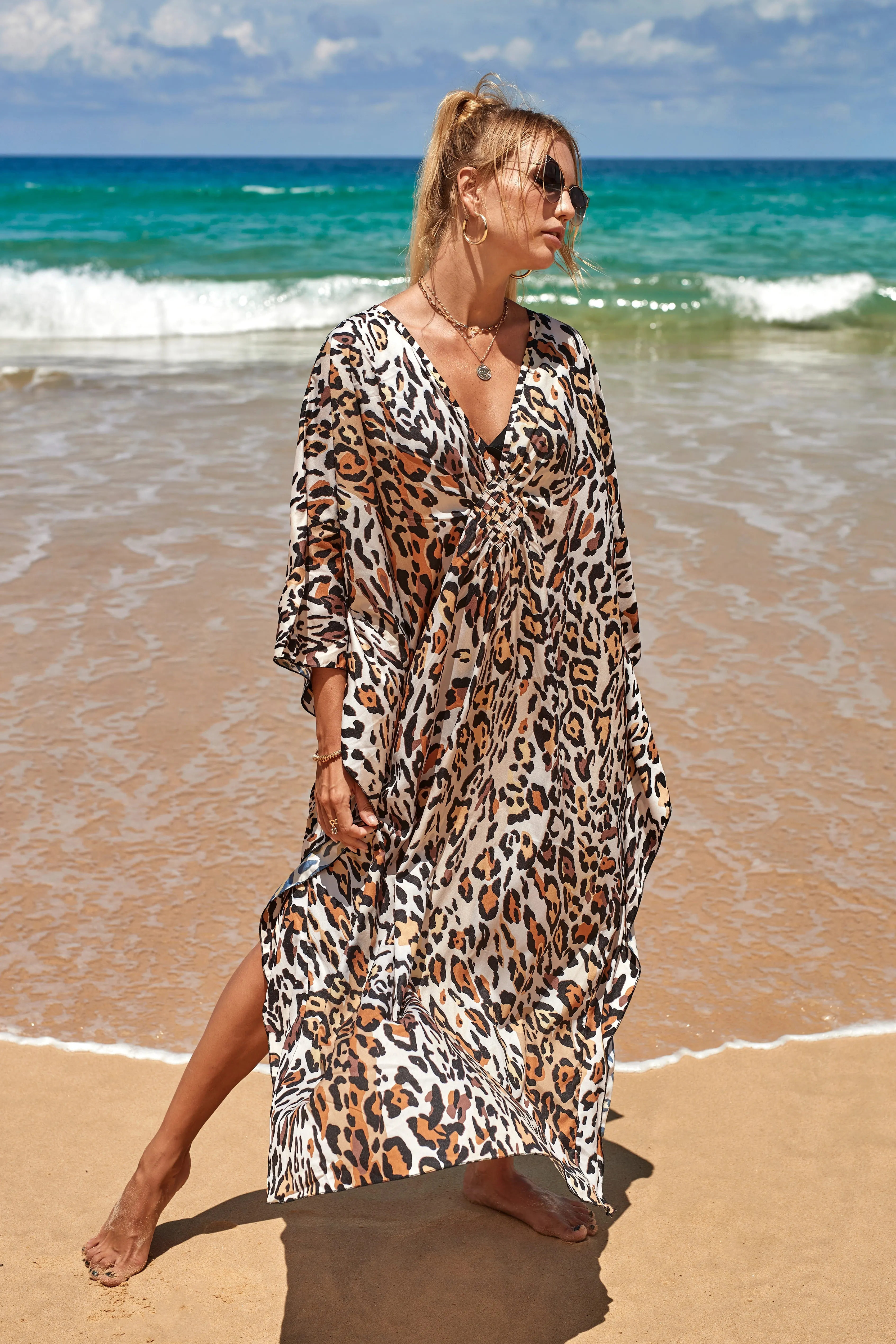 Plus Size Zebra Print Beach Caftan Dress