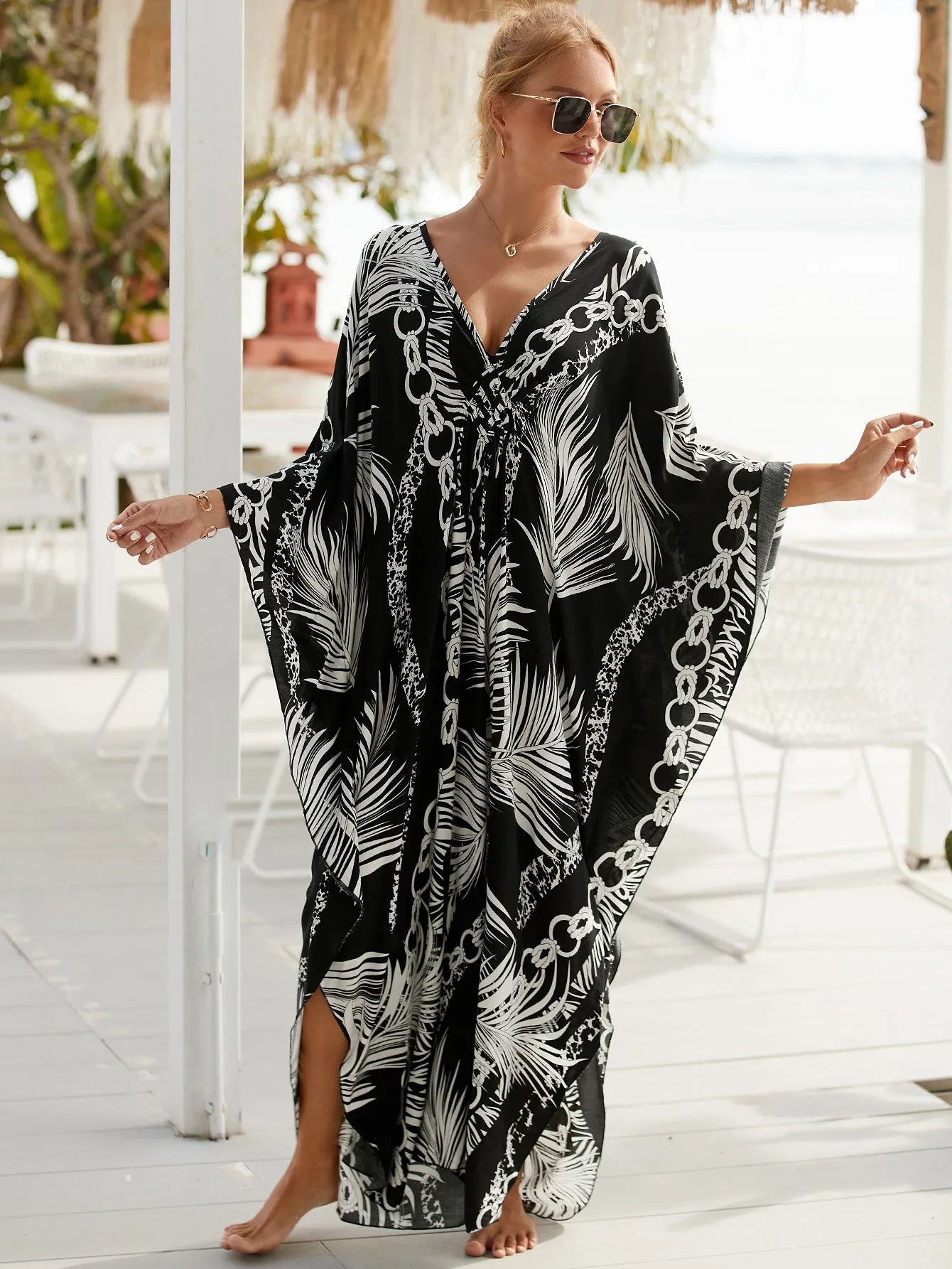 Plus Size Zebra Print Beach Caftan Dress