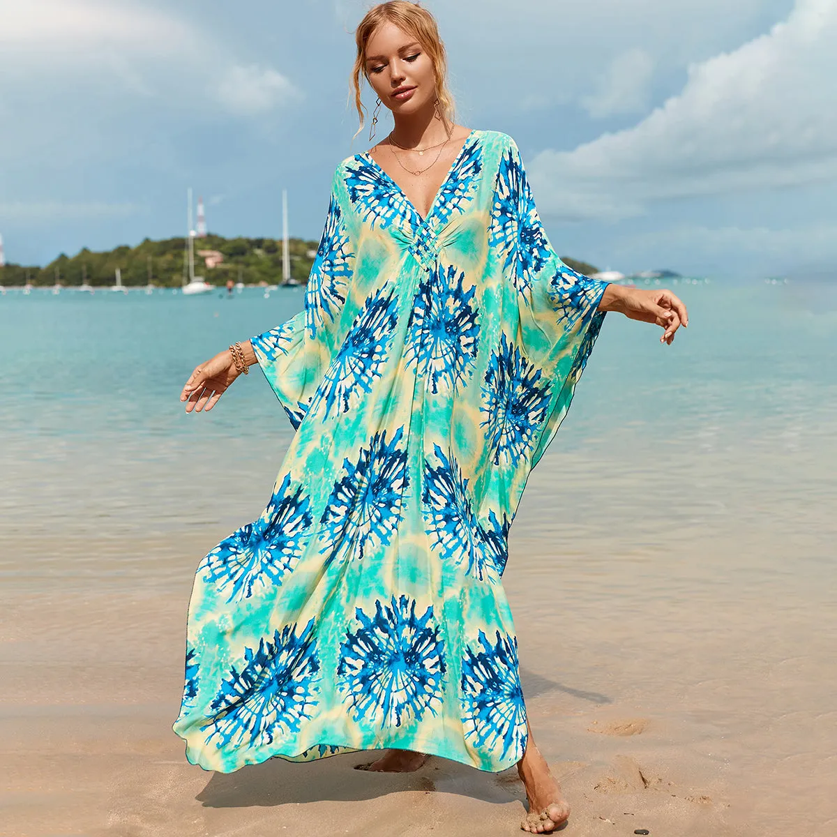 Plus Size Zebra Print Beach Caftan Dress