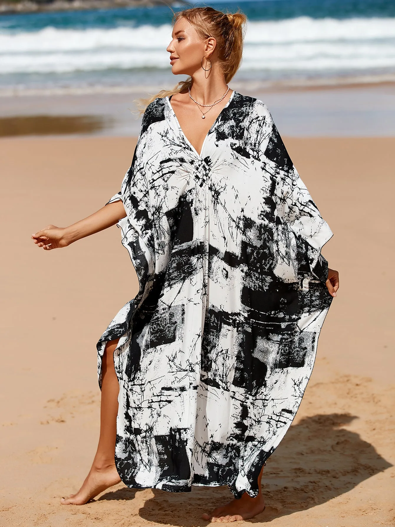 Plus Size Zebra Print Beach Caftan Dress