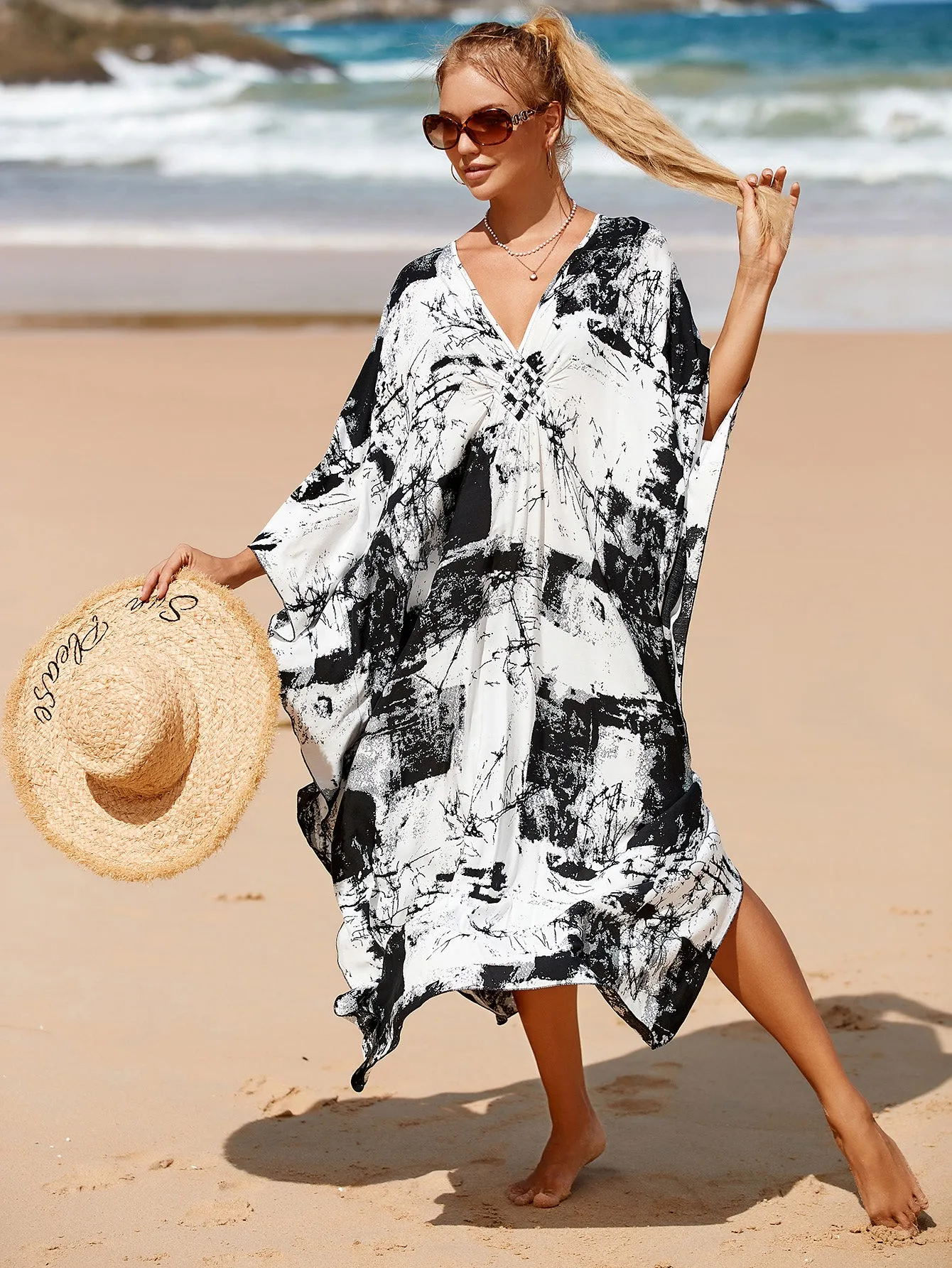 Plus Size Zebra Print Beach Caftan Dress