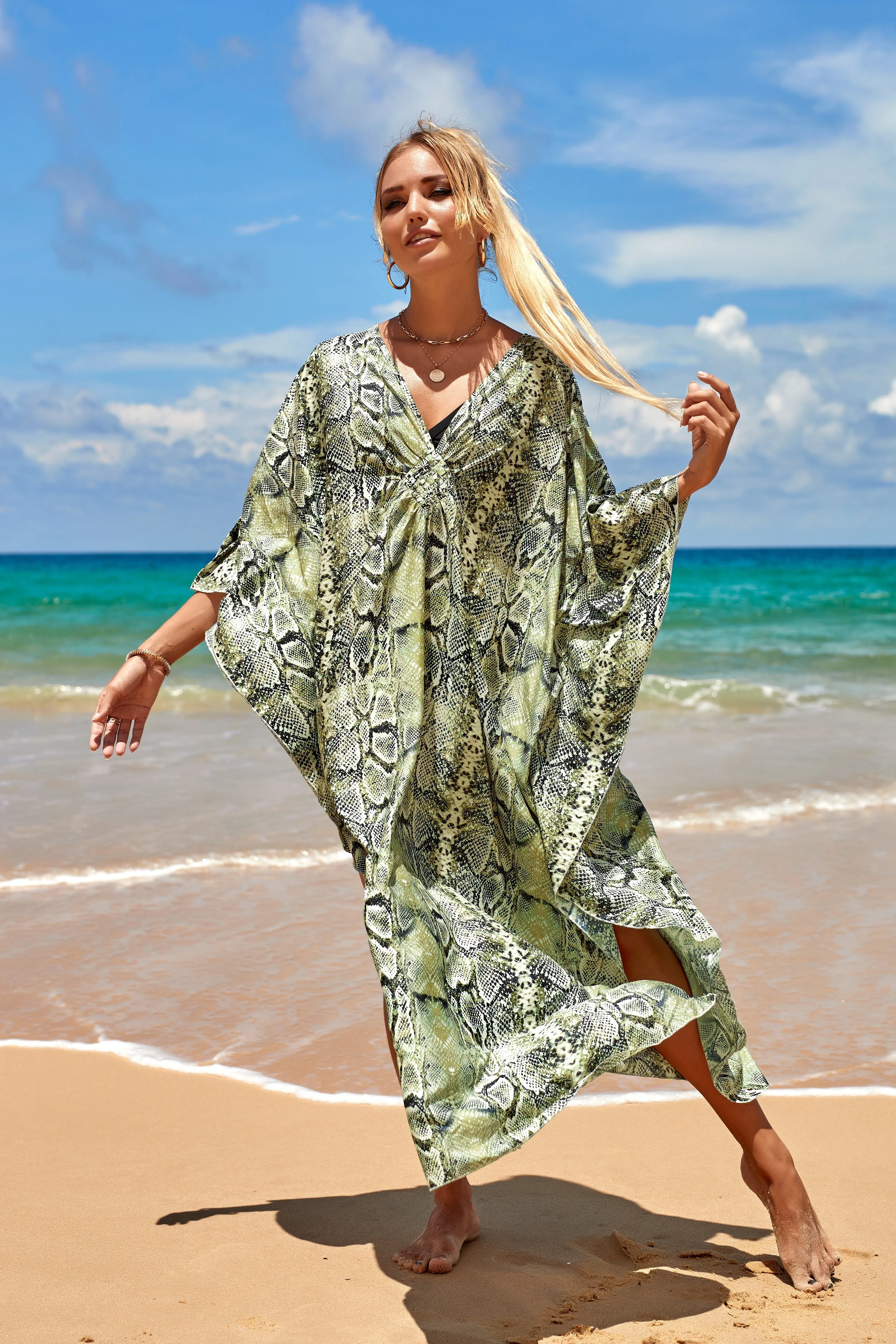 Plus Size Zebra Print Beach Caftan Dress