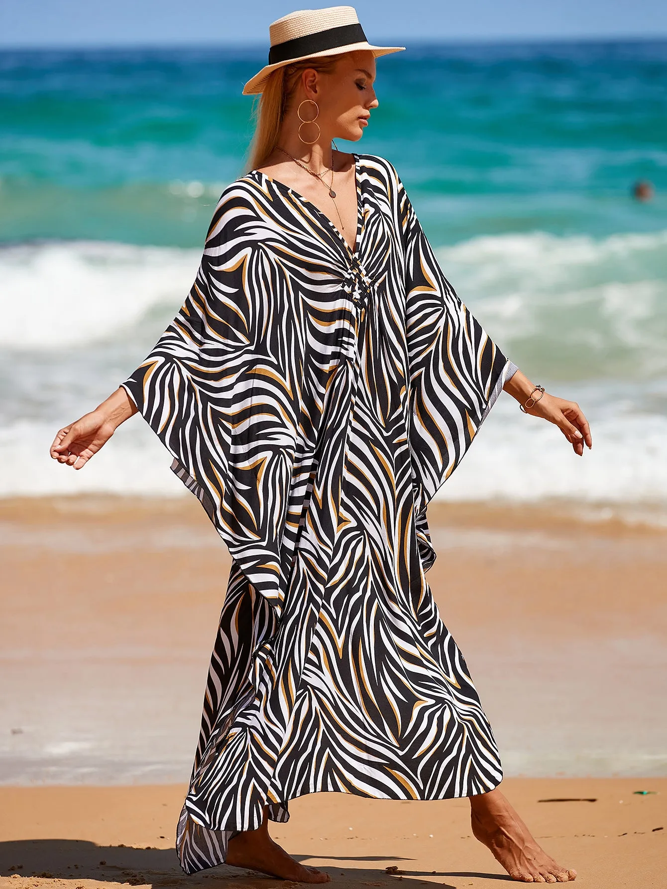 Plus Size Zebra Print Beach Caftan Dress