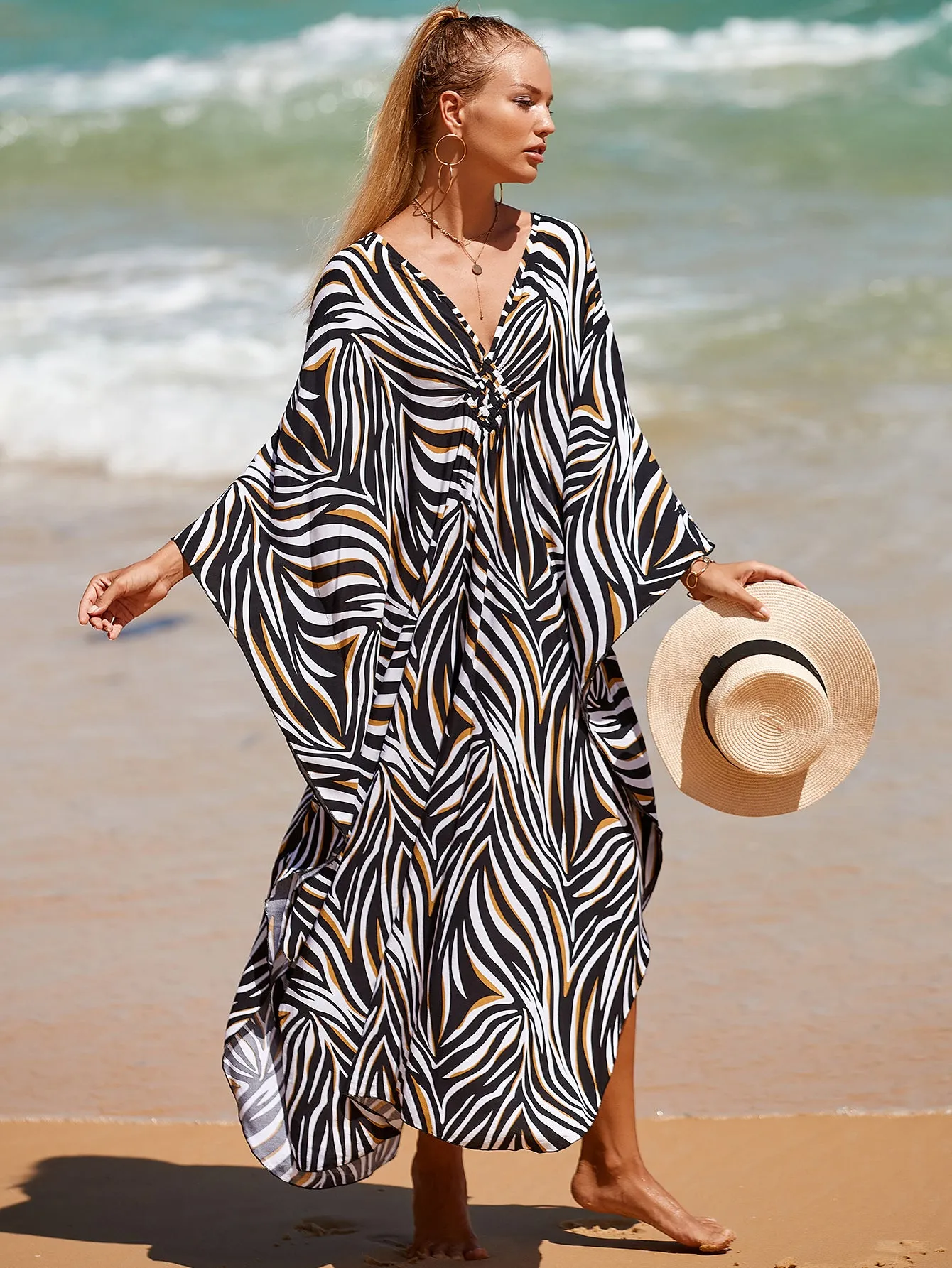 Plus Size Zebra Print Beach Caftan Dress