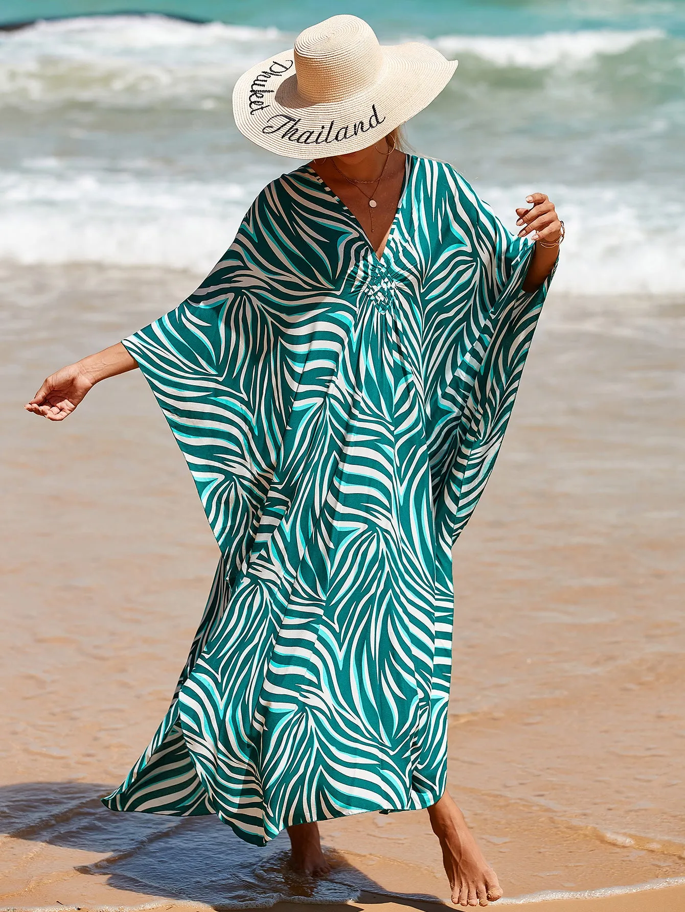 Plus Size Zebra Print Beach Caftan Dress