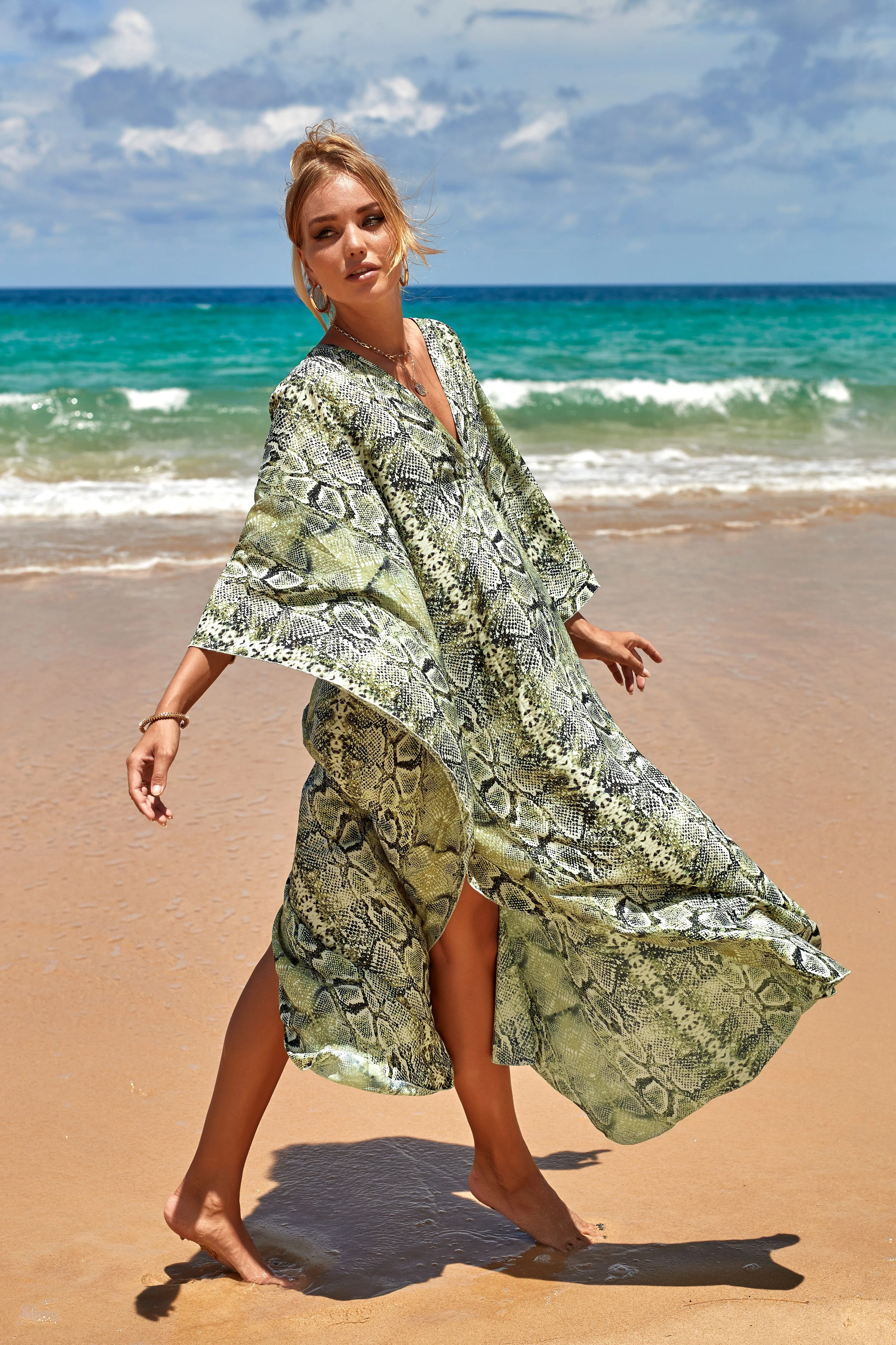 Plus Size Zebra Print Beach Caftan Dress