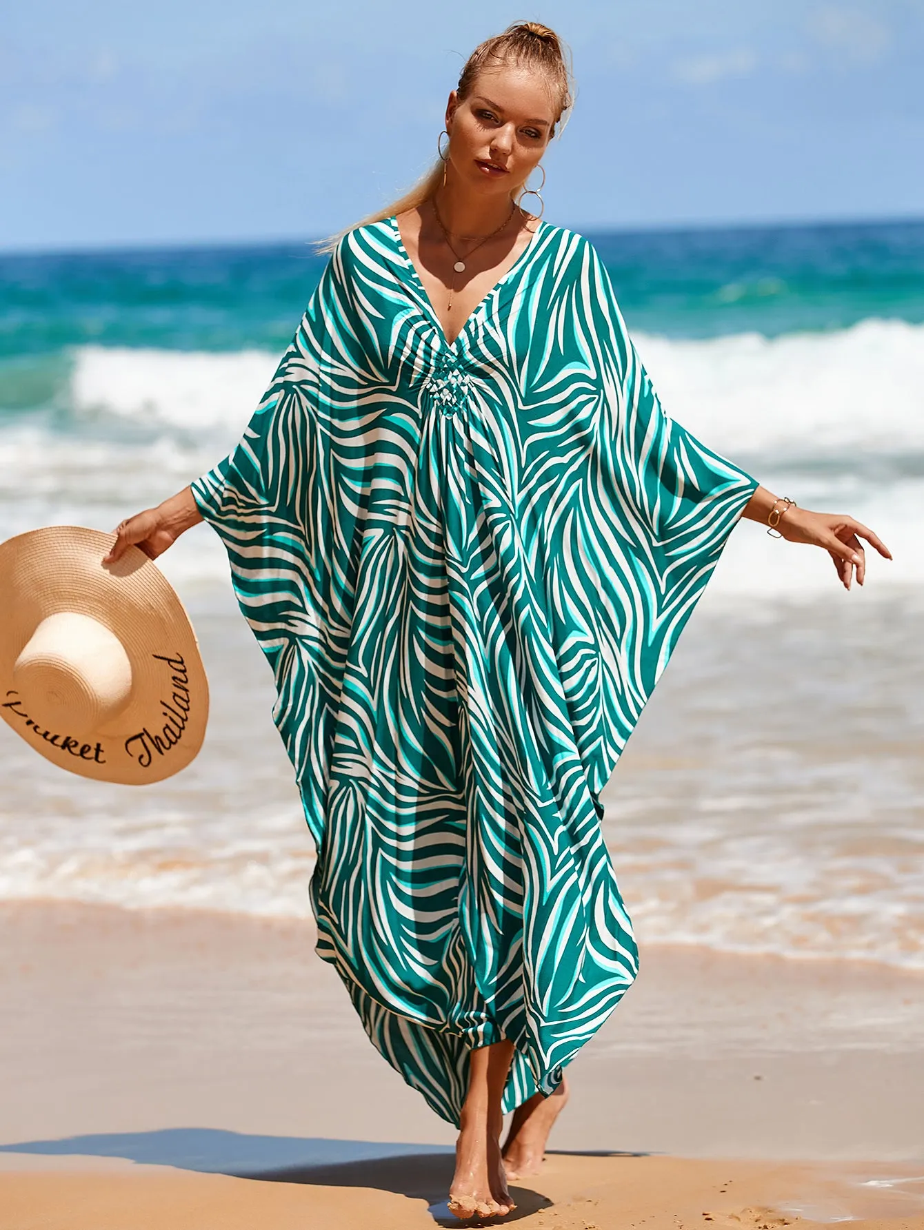 Plus Size Zebra Print Beach Caftan Dress