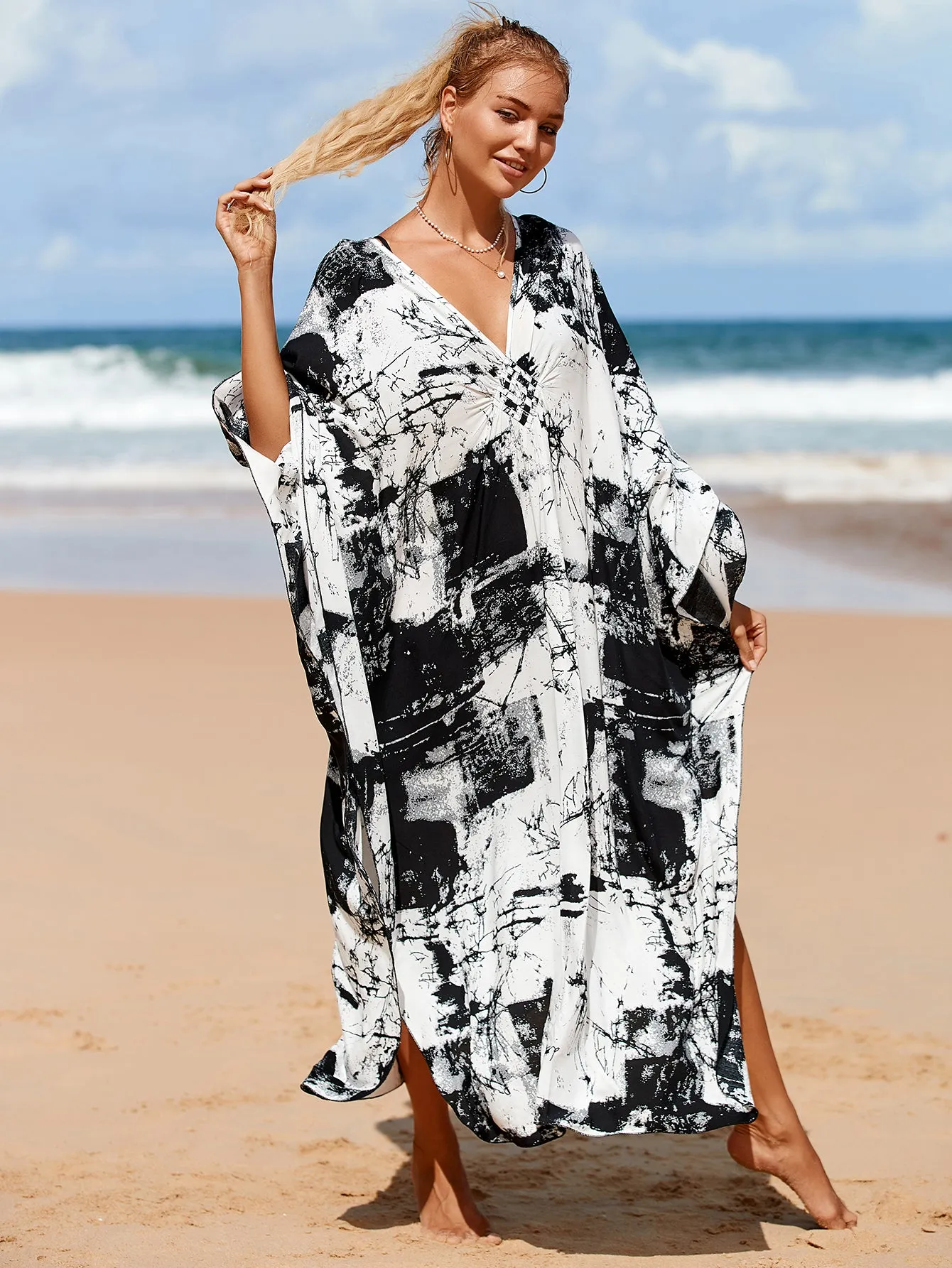 Plus Size Zebra Print Beach Caftan Dress