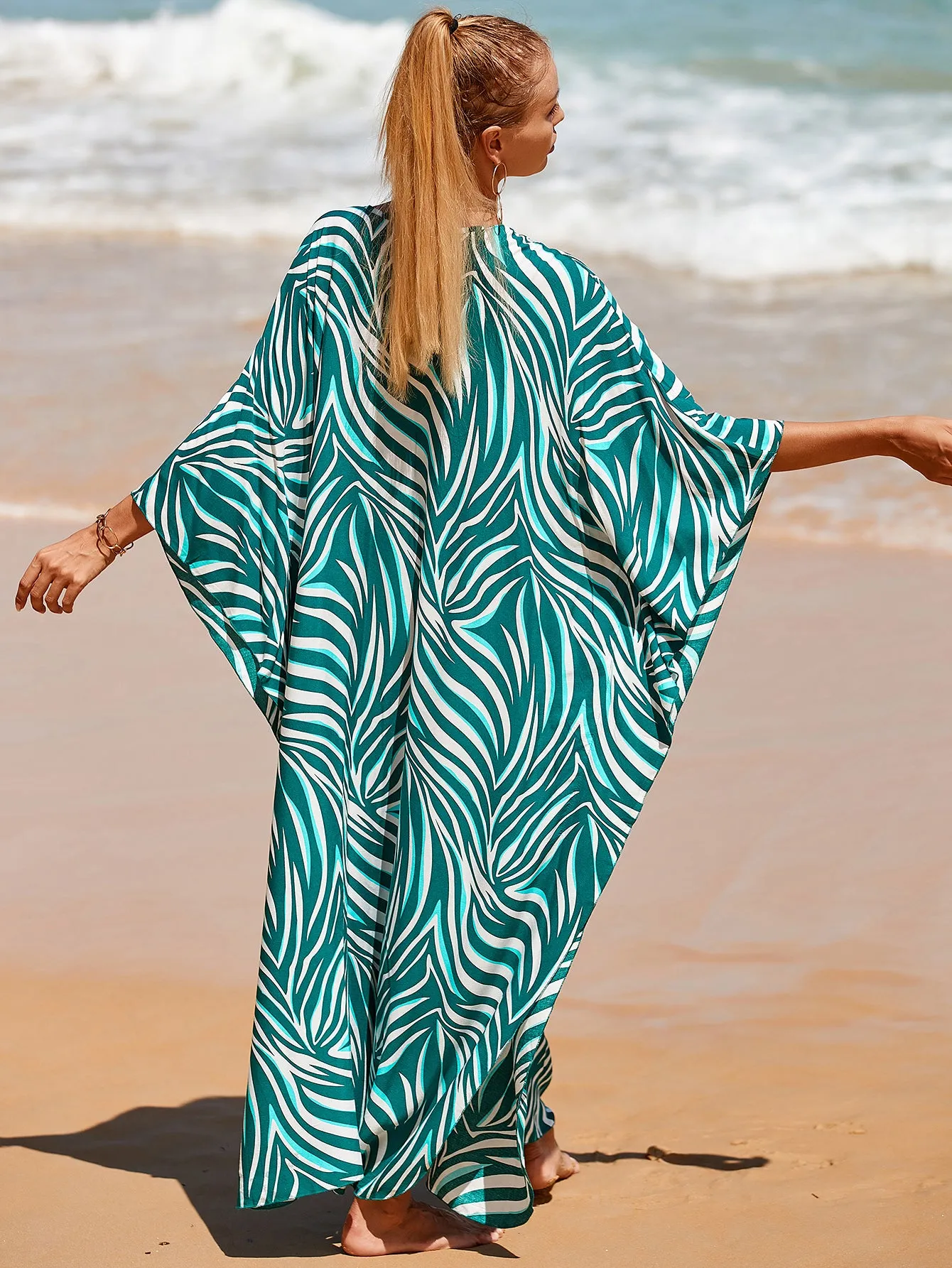 Plus Size Zebra Print Beach Caftan Dress