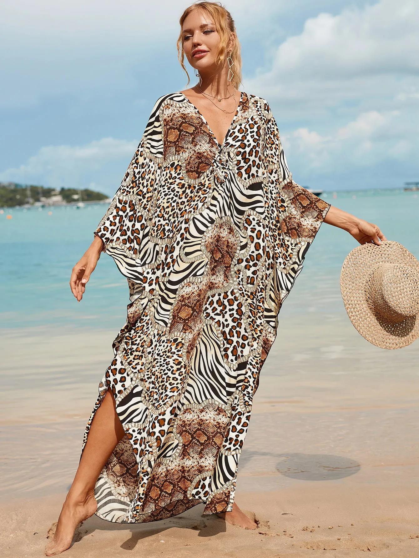Plus Size Zebra Print Beach Caftan Dress
