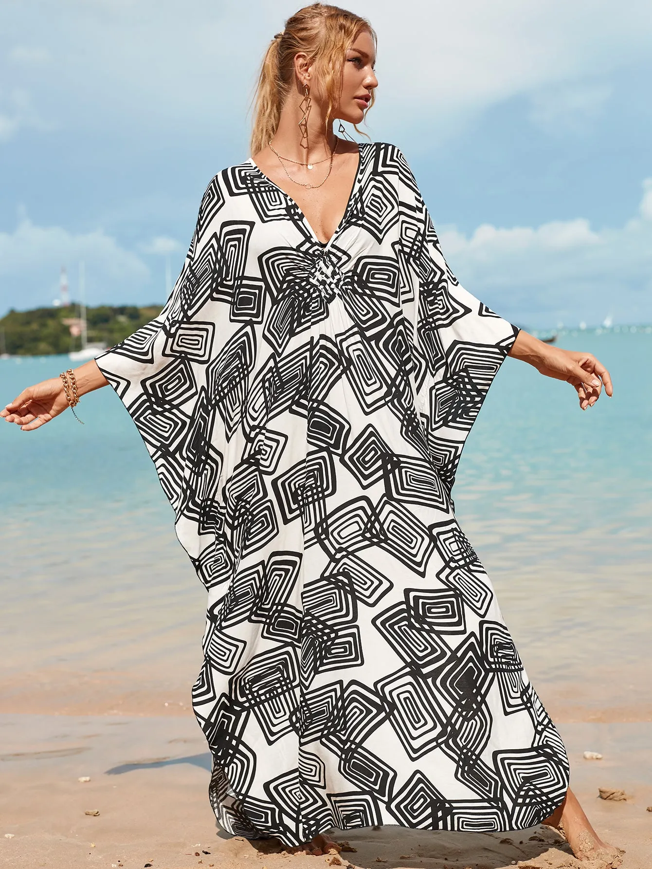 Plus Size Zebra Print Beach Caftan Dress