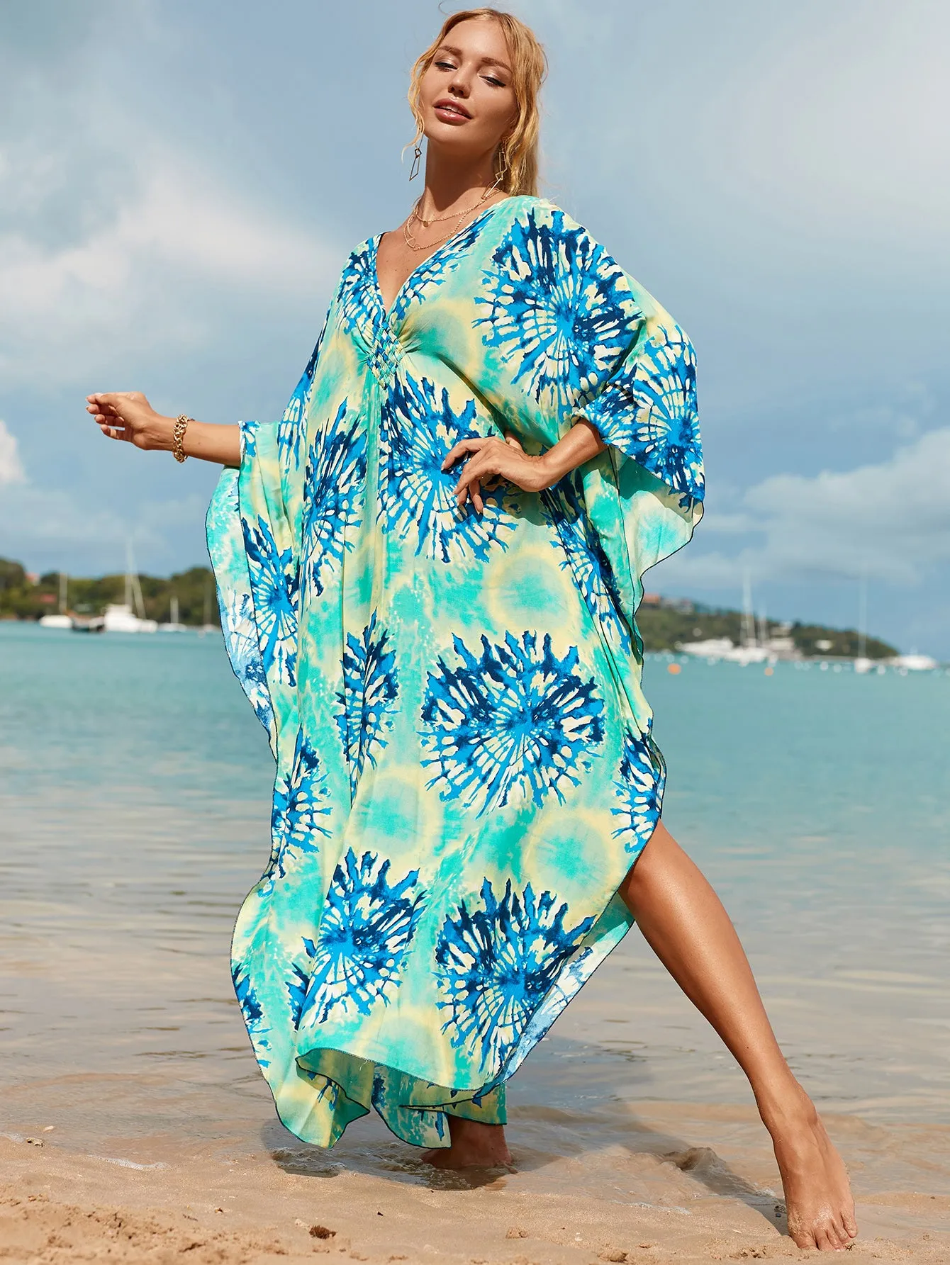 Plus Size Zebra Print Beach Caftan Dress