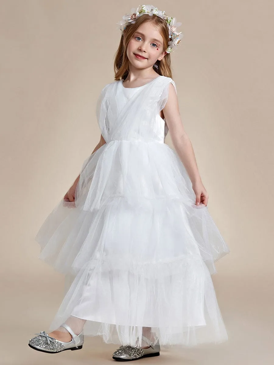 Princess Style Sleeveless Layered Cake Flower Girls Dress