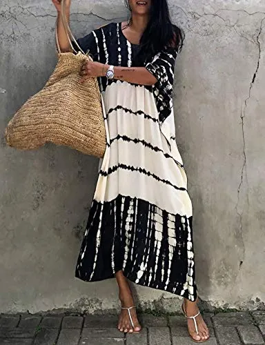 Printed Short Sleeve Kaftan Cover Up for Beachwear