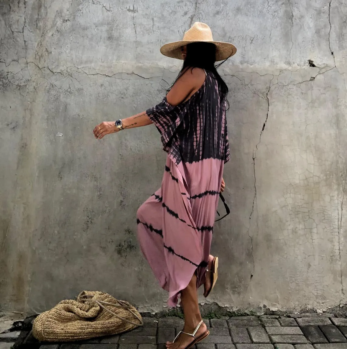 Printed Short Sleeve Kaftan Cover Up for Beachwear