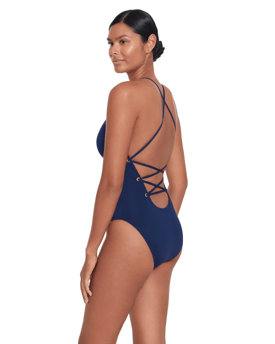 Ralph Lauren Crisscross-Strap V-Neck Swimsuit