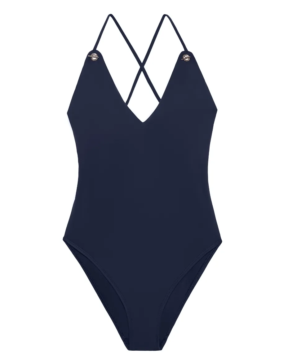 Ralph Lauren Crisscross-Strap V-Neck Swimsuit
