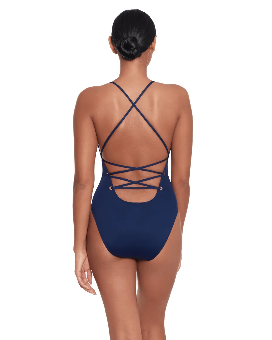 Ralph Lauren Crisscross-Strap V-Neck Swimsuit