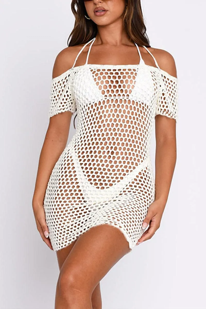 SA624 Crochet Beach Cover Up And Bikini Set