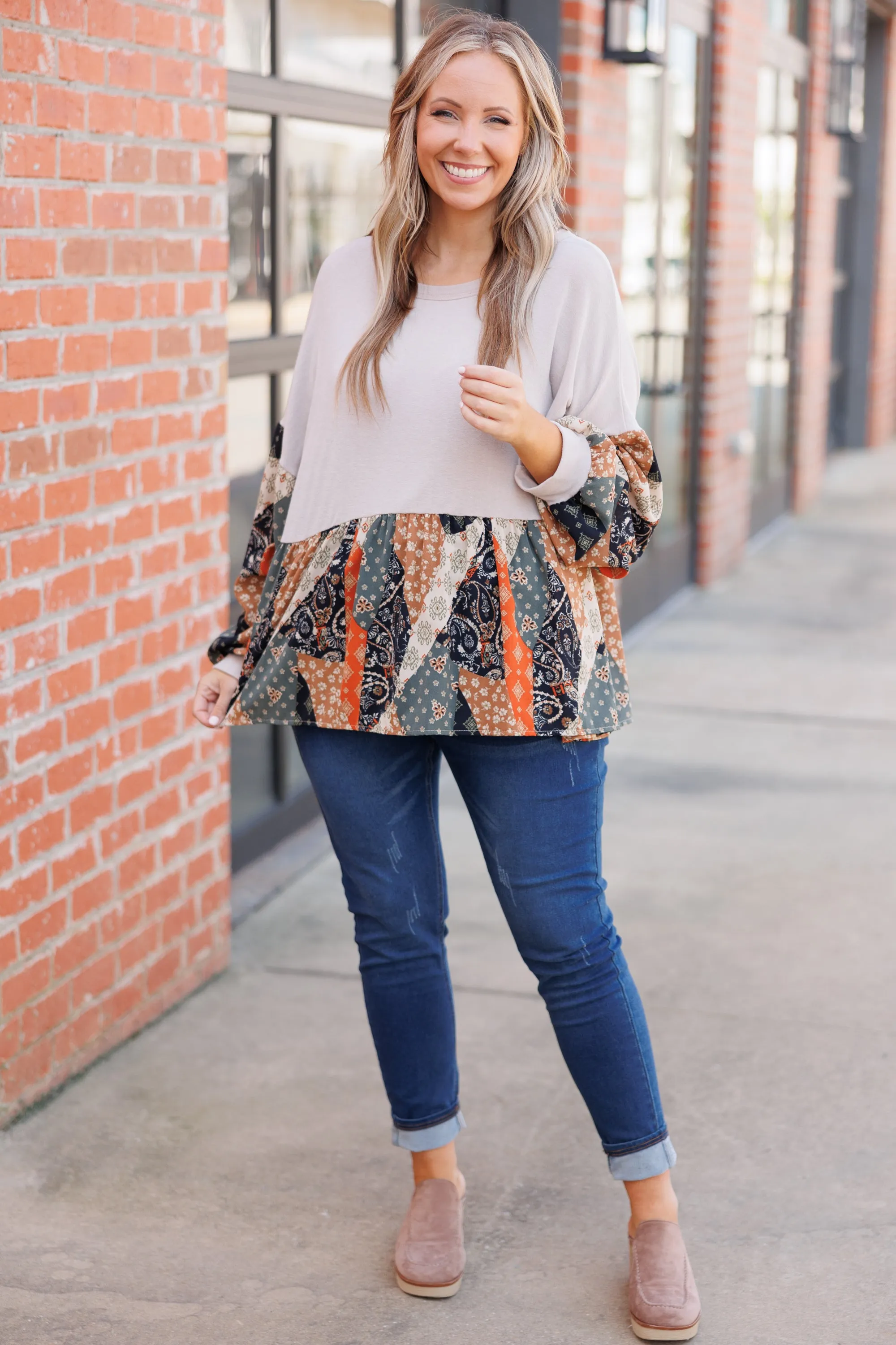 Saddle Up Girl Top, Taupe