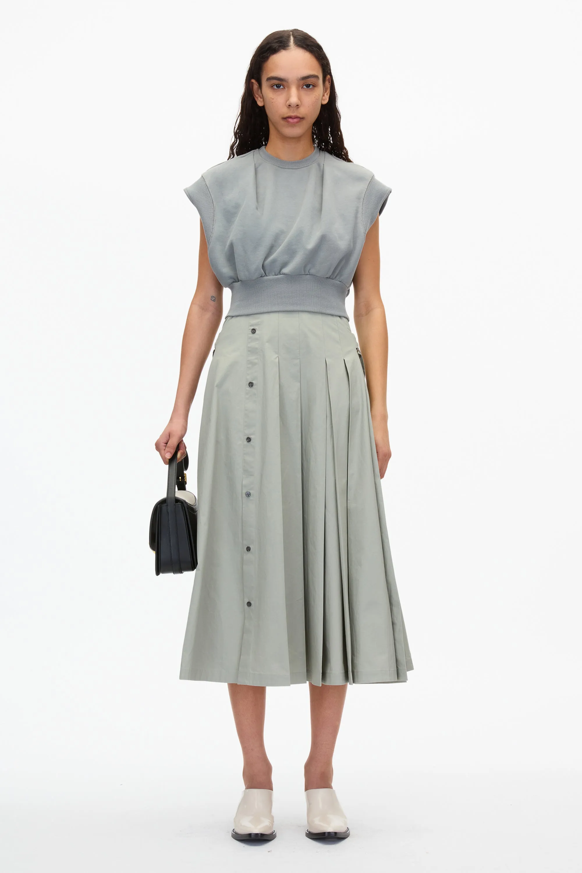 Safe Off White Sweatshirt Combo Dress with Pleated Skirt