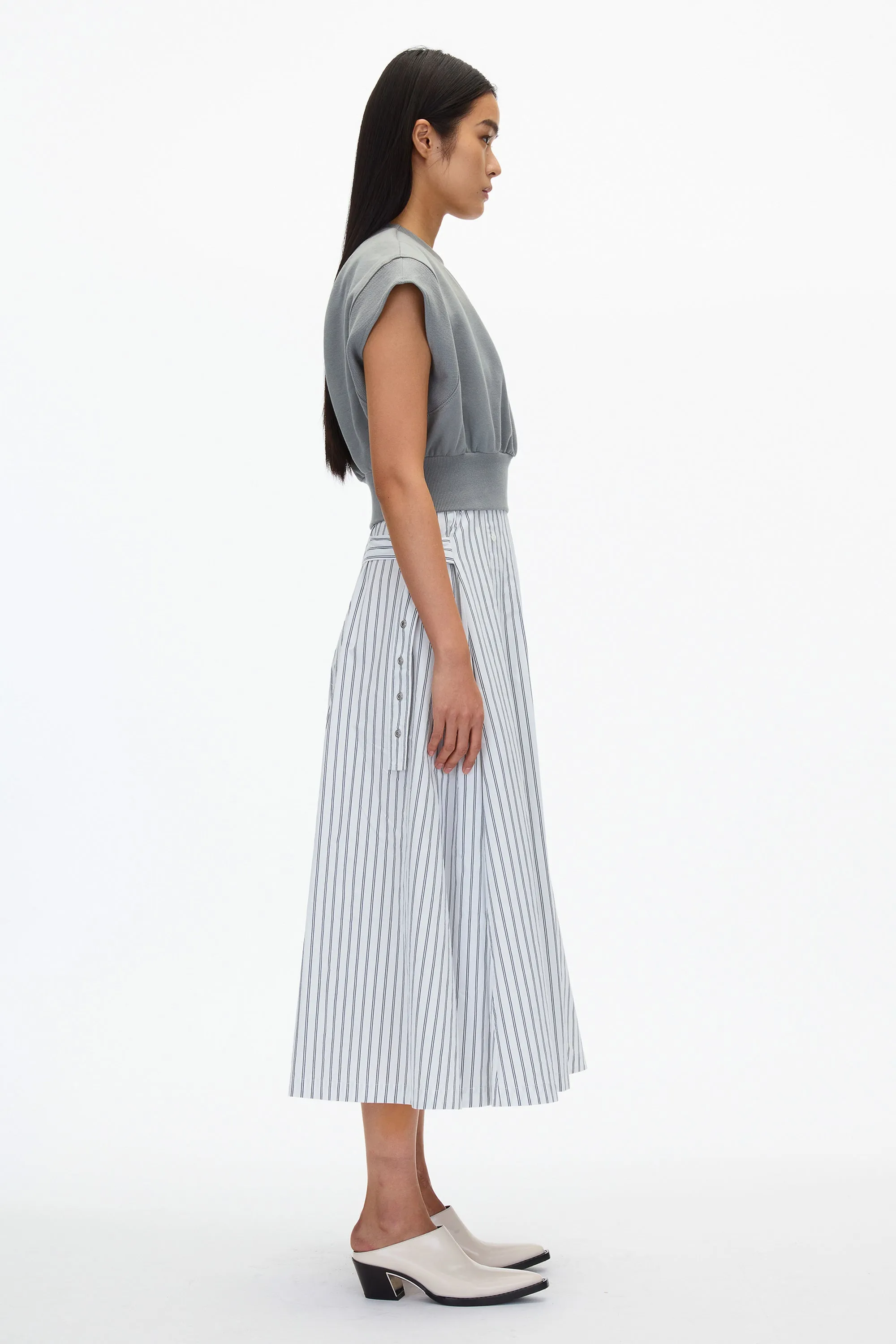 Safe Off White Sweatshirt Combo Dress with Pleated Skirt