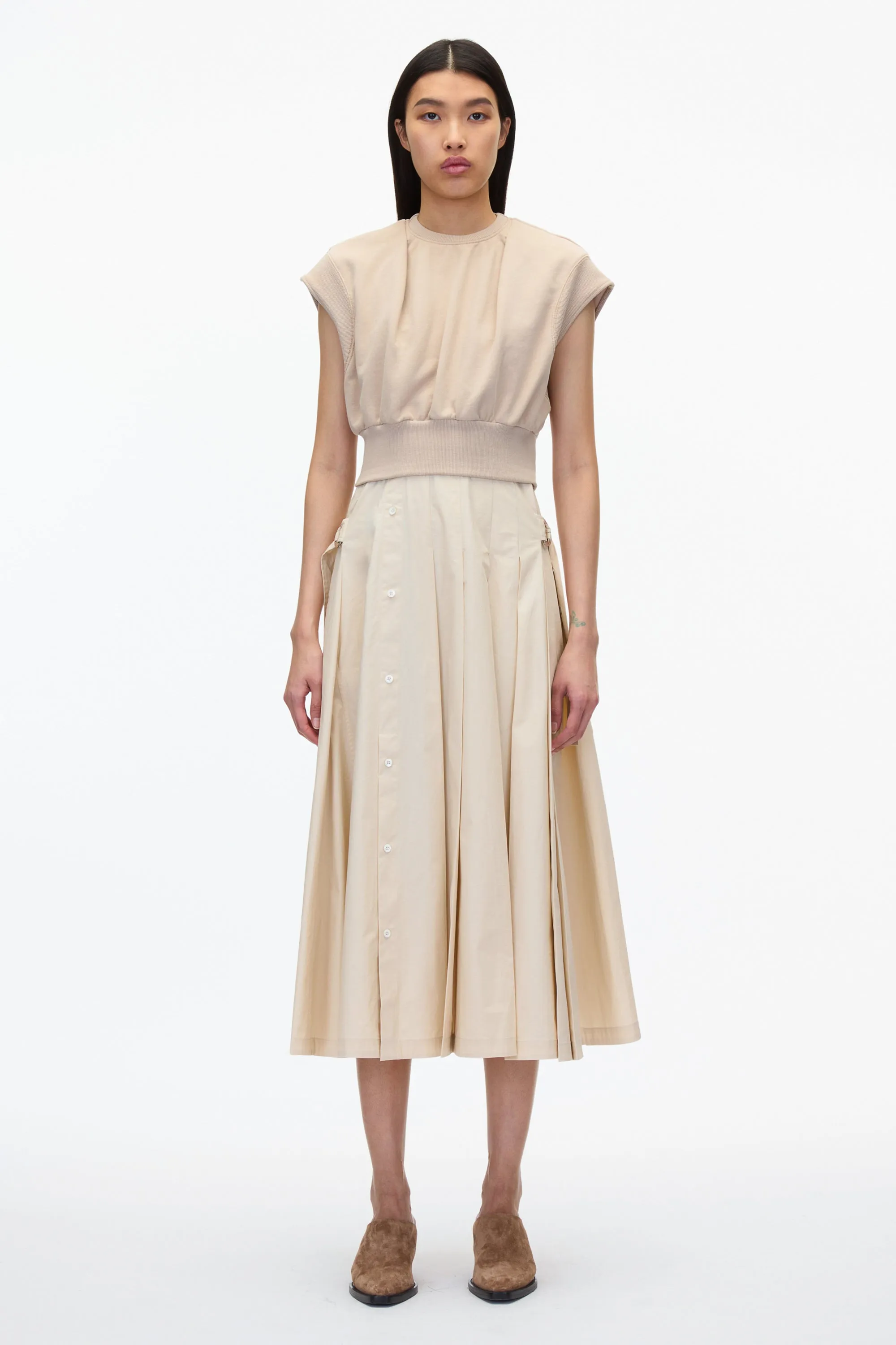 Safe Off White Sweatshirt Combo Dress with Pleated Skirt