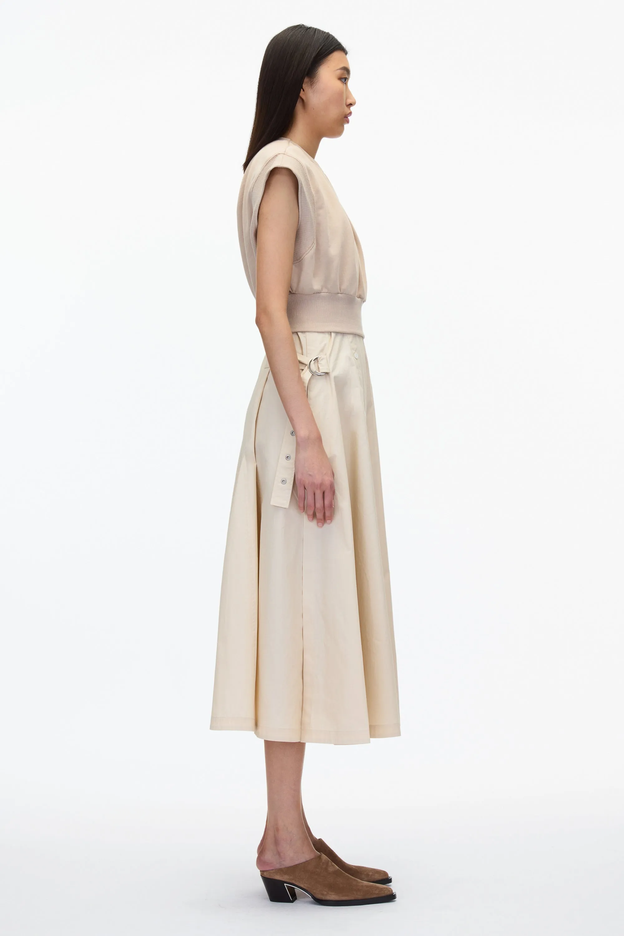 Safe Off White Sweatshirt Combo Dress with Pleated Skirt
