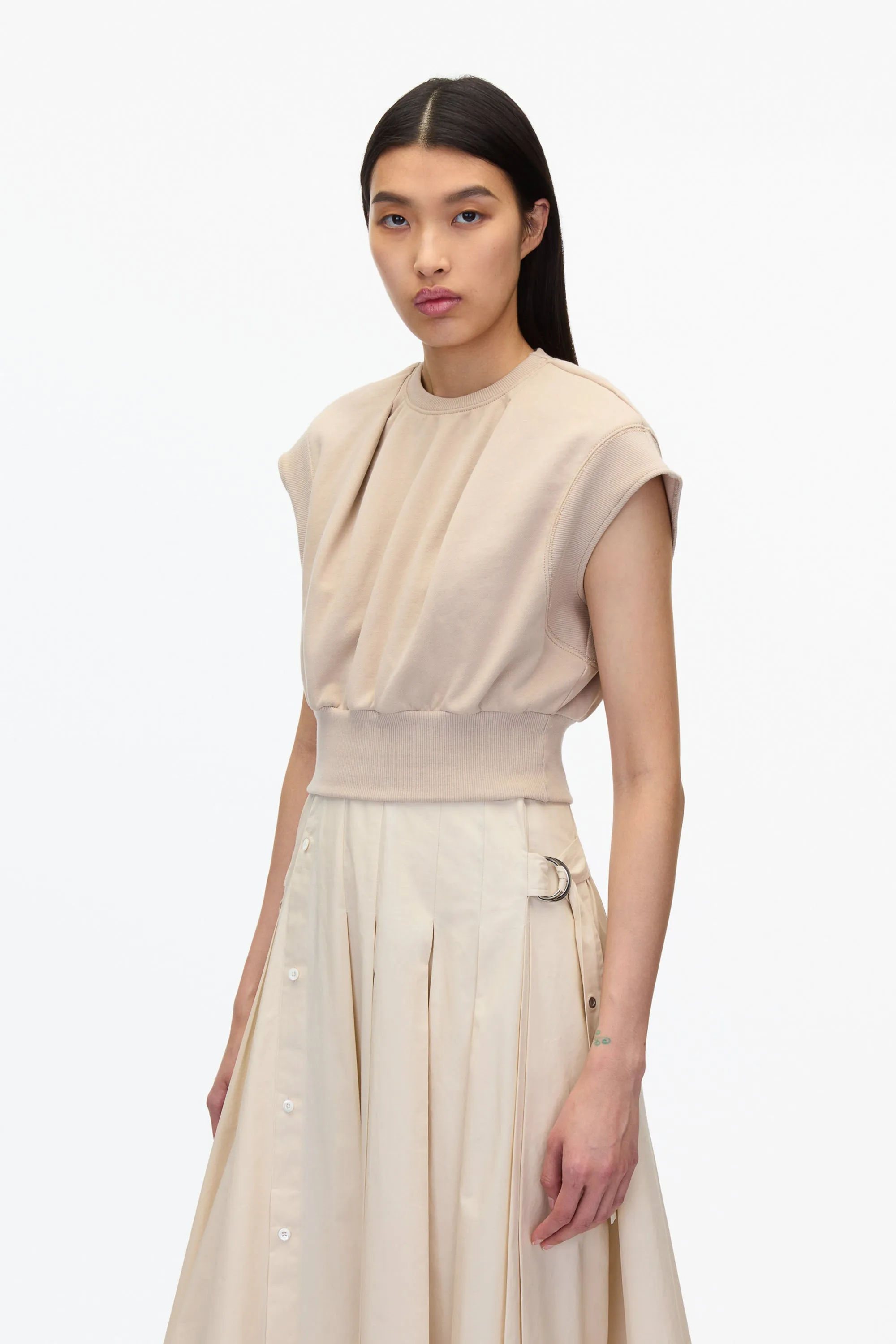 Safe Off White Sweatshirt Combo Dress with Pleated Skirt