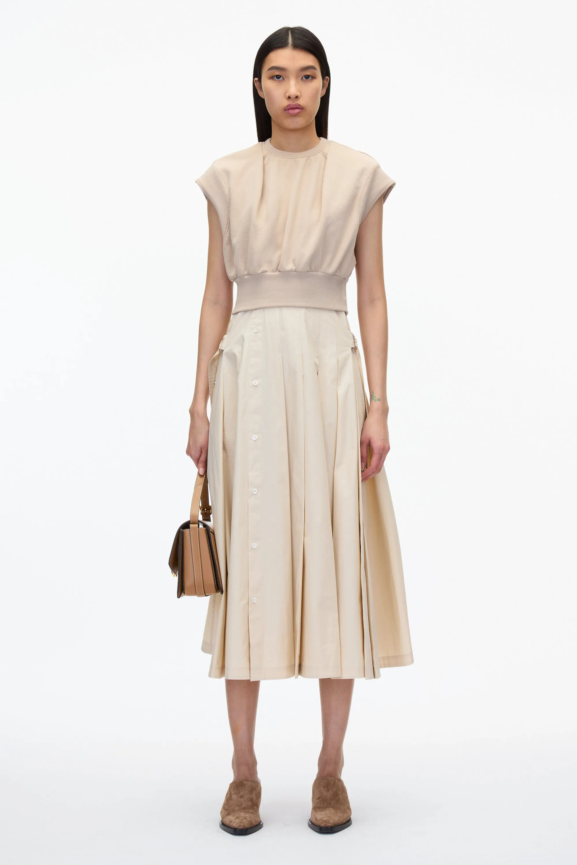 Safe Off White Sweatshirt Combo Dress with Pleated Skirt